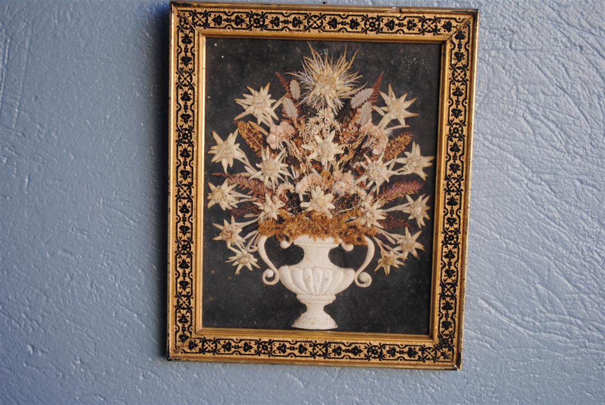 Souvenir des Alpes composition de fleurs séchées fin XIXème