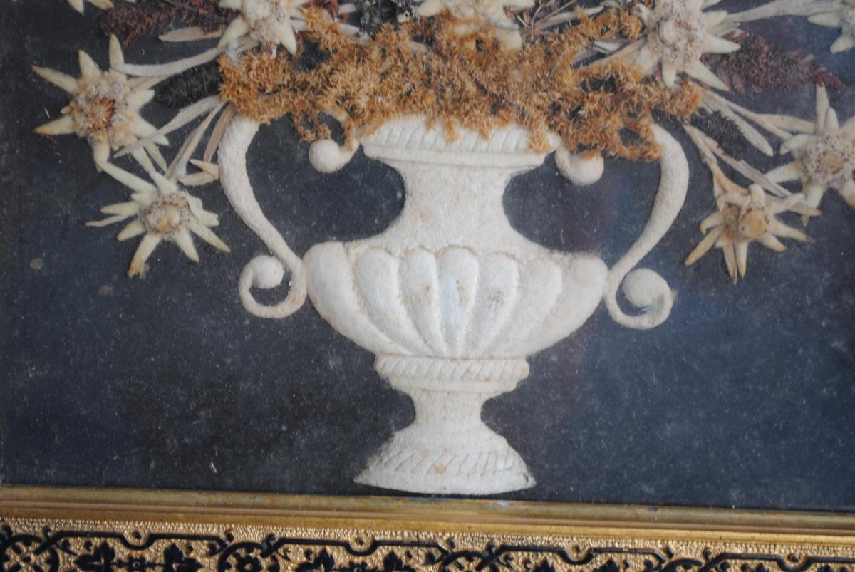 Souvenir des Alpes composition de fleurs séchées fin XIXème