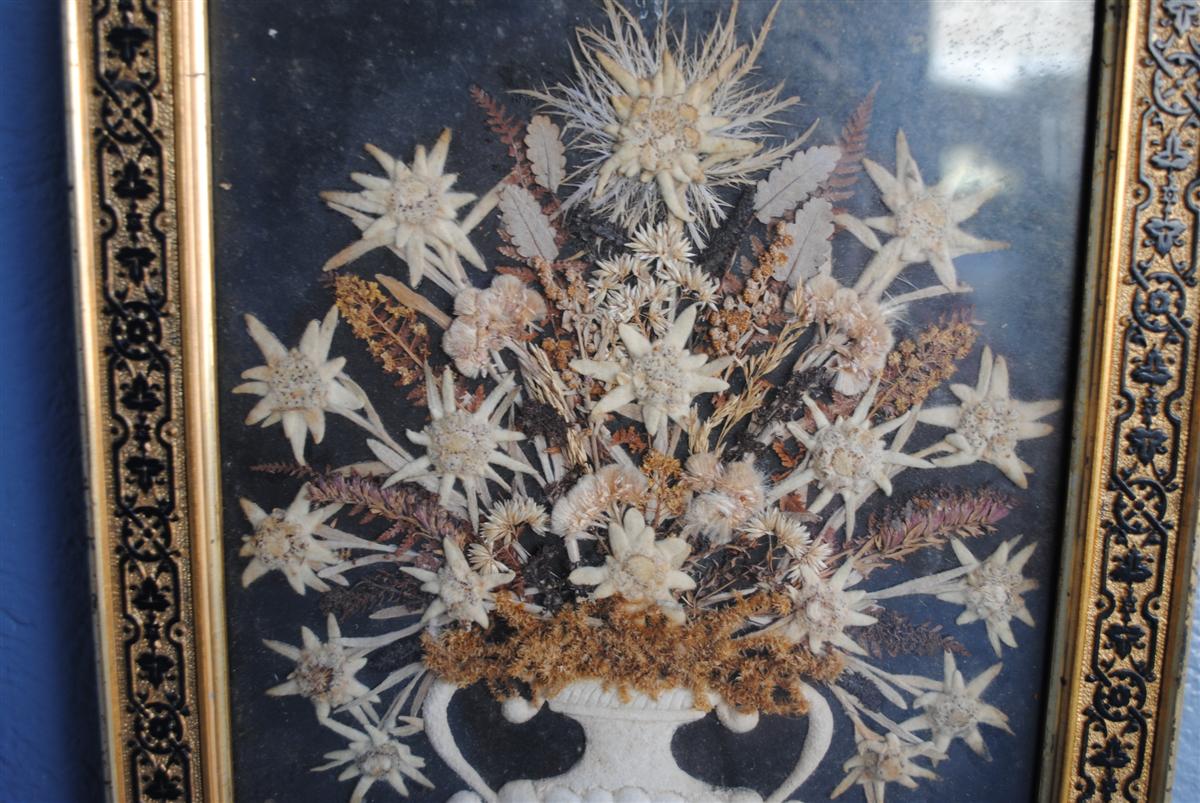 Souvenir des Alpes composition de fleurs séchées fin XIXème