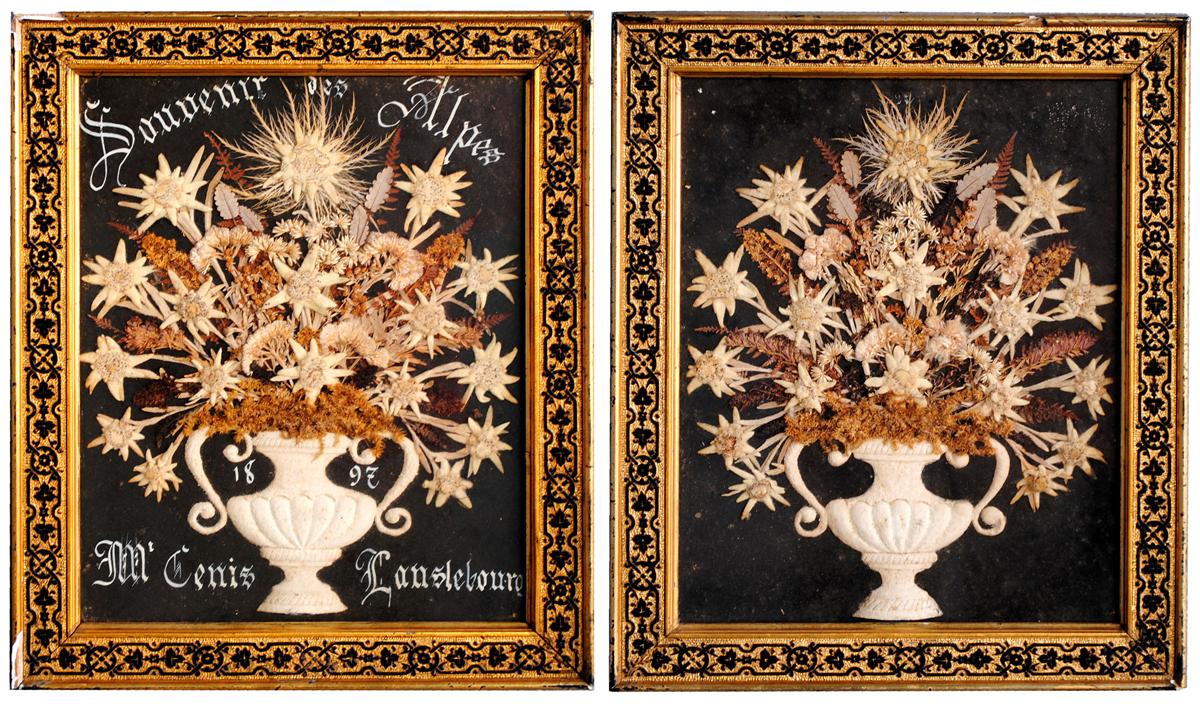 Souvenir des Alpes composition de fleurs séchées fin XIXème