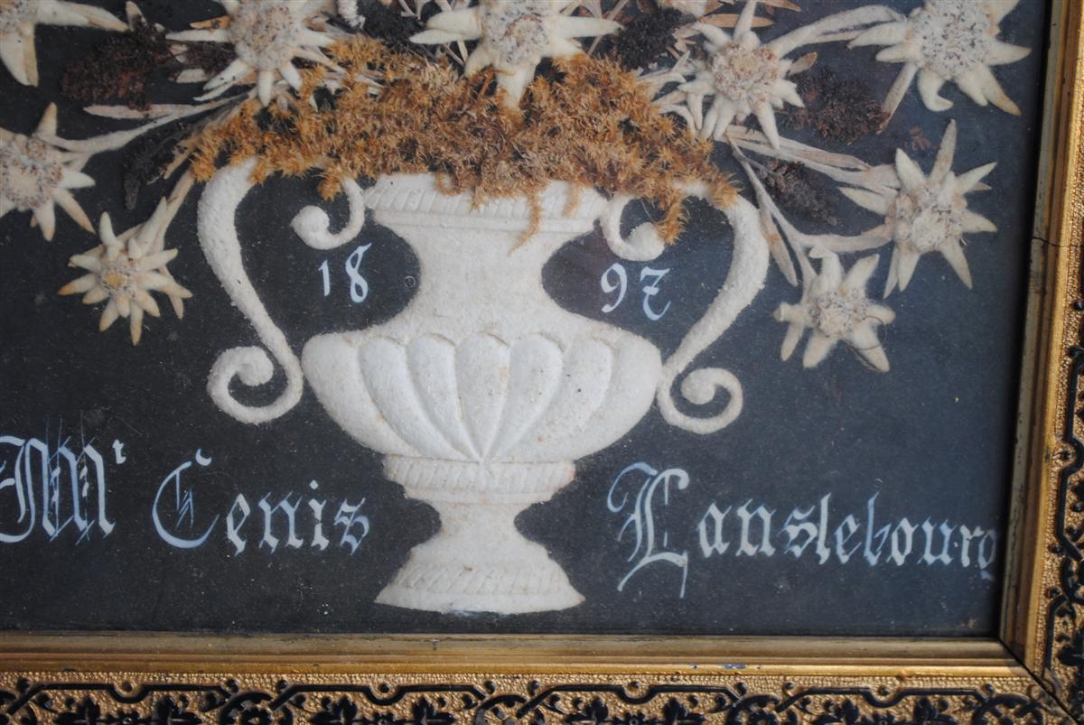 Souvenir des Alpes composition de fleurs séchées fin XIXème