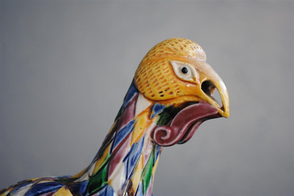 Dindon en faïence à motif arlequin début 20ème