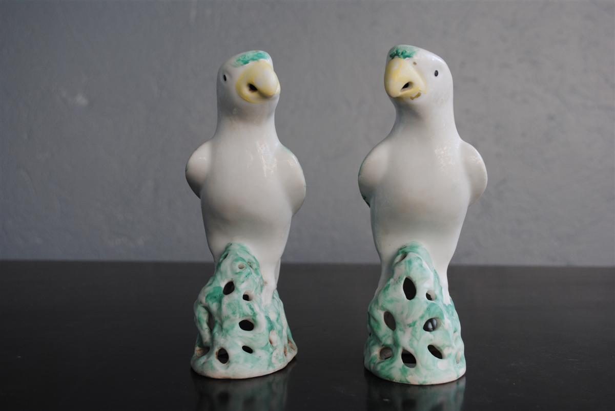 Couple de perroquet porcelaine chinoise début 20ème