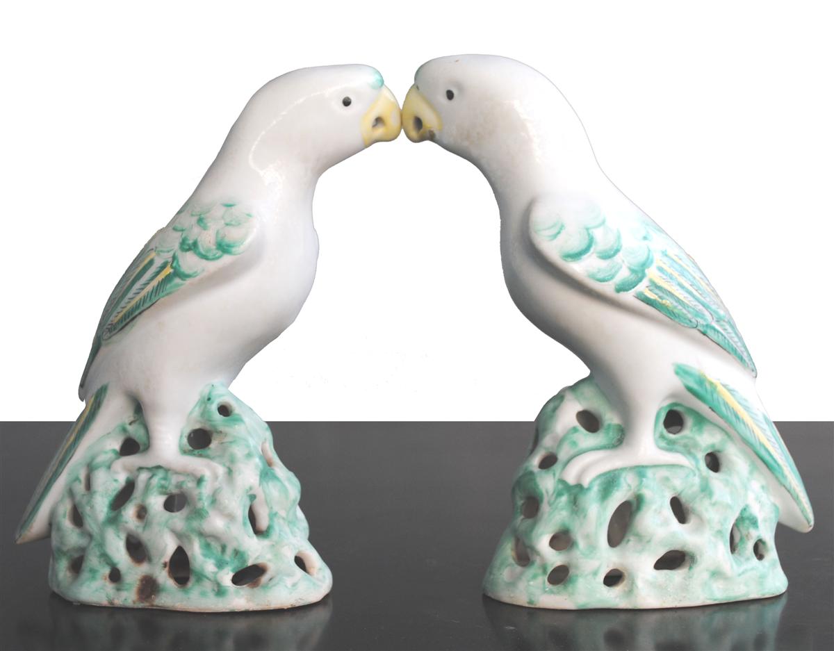 Couple de perroquet porcelaine chinoise début 20ème