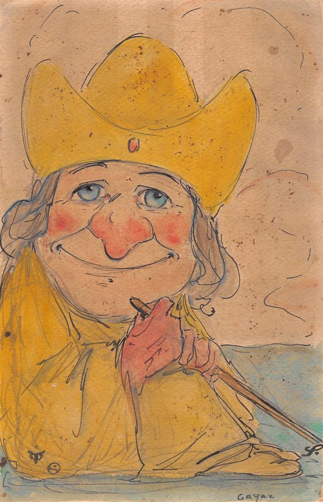 Dessin aquarelle originale illustrateur Ernest Gayac (1870-1942)