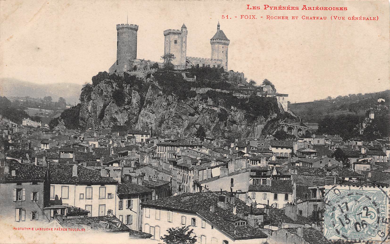 Carte postale ancienne - Foix, le rocher et le château 