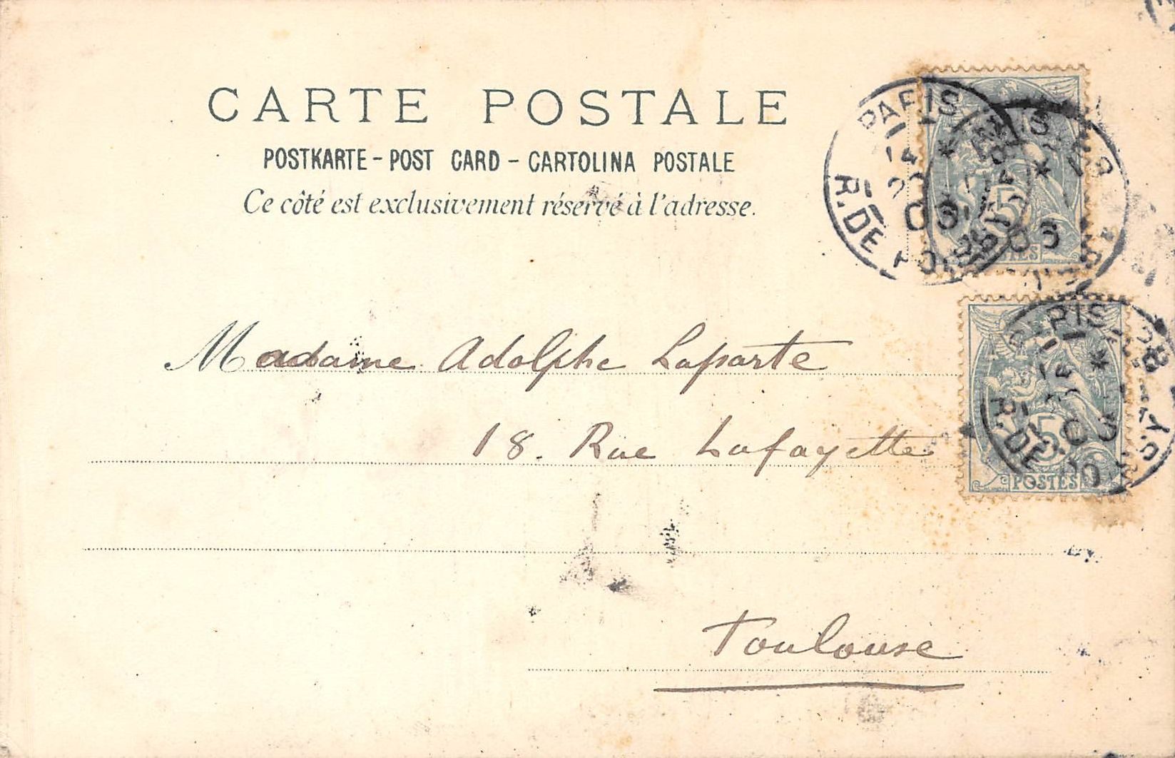 Carte postale ancienne - Carte illustrée d'un port au crépuscule datée 1903