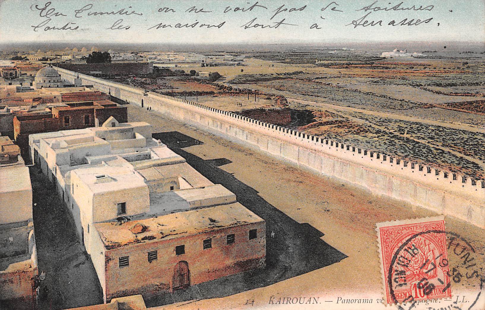 Carte postale ancienne - Kairouan vue générale des remparts