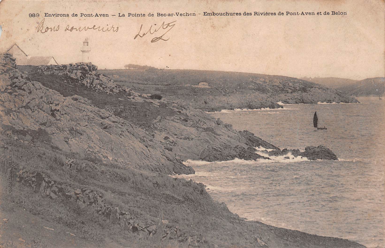Carte postale ancienne - Environs de Pont Aven - La pointe de Bec-Ar-Vechen