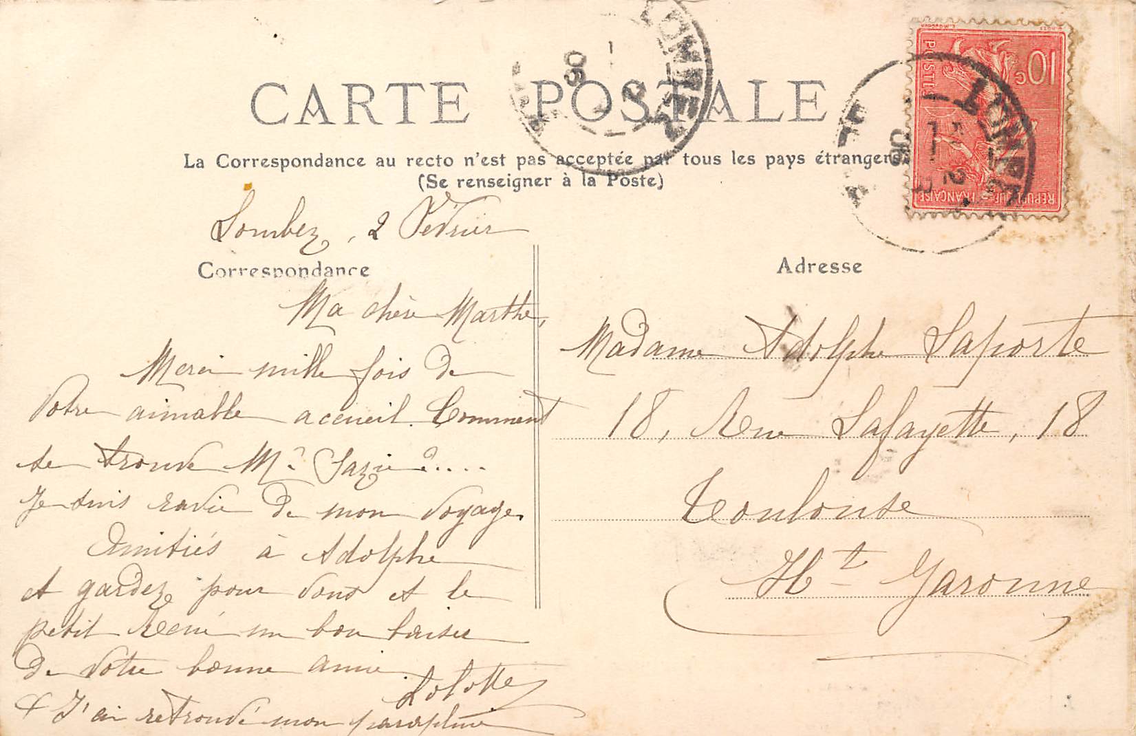Carte postale ancienne - Lombez, le boulevard, vue prise du Pont