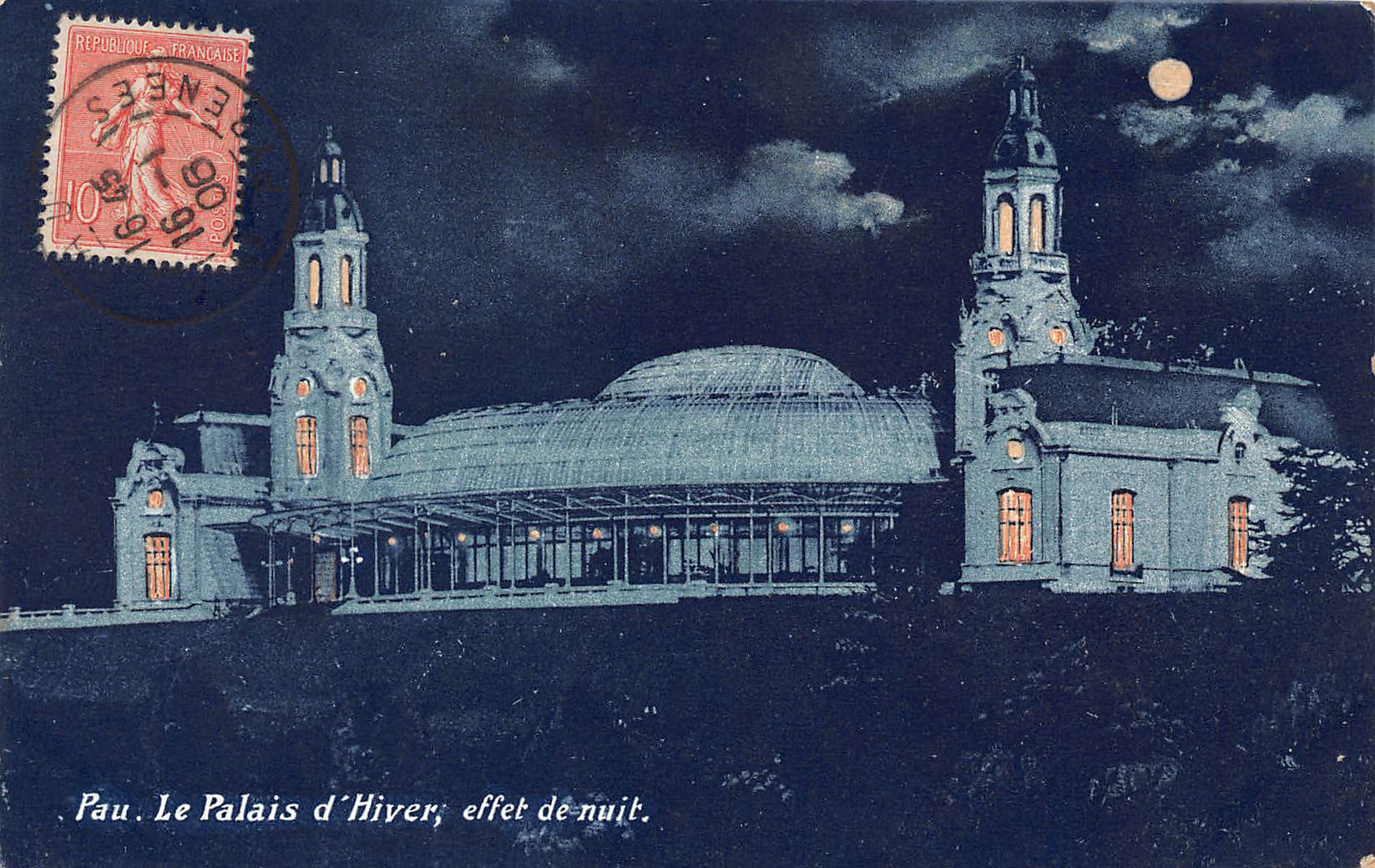 Carte postale ancienne - Pau, le palais d'hiver effet de nuit
