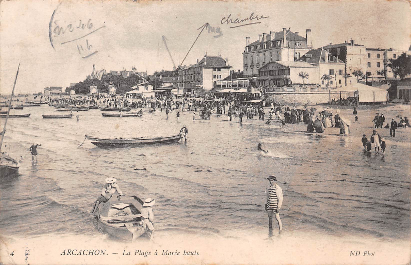 Carte postale ancienne - Arcachon, la plage à marée haute
