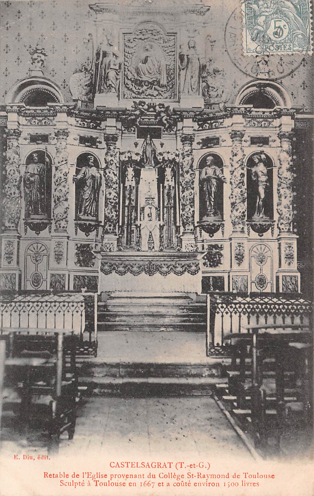 Carte postale ancienne - Castelsagrat le rétable de l'église