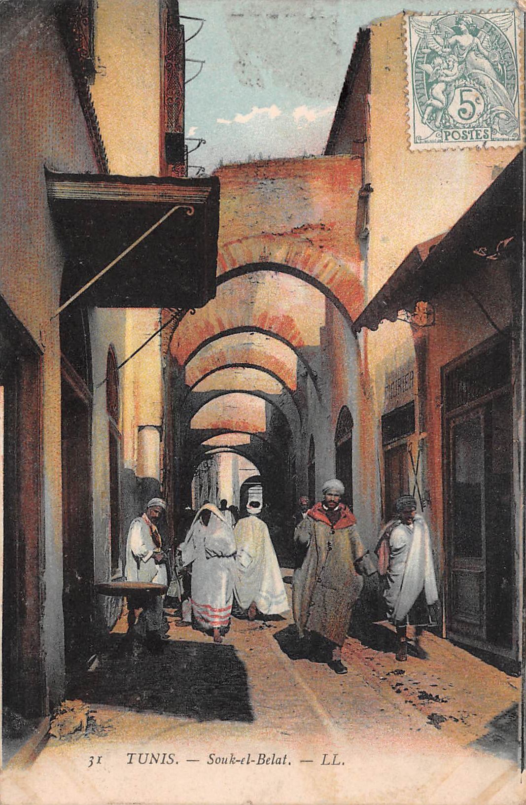 Carte postale ancienne - Tunis, le souk-el-Belat
