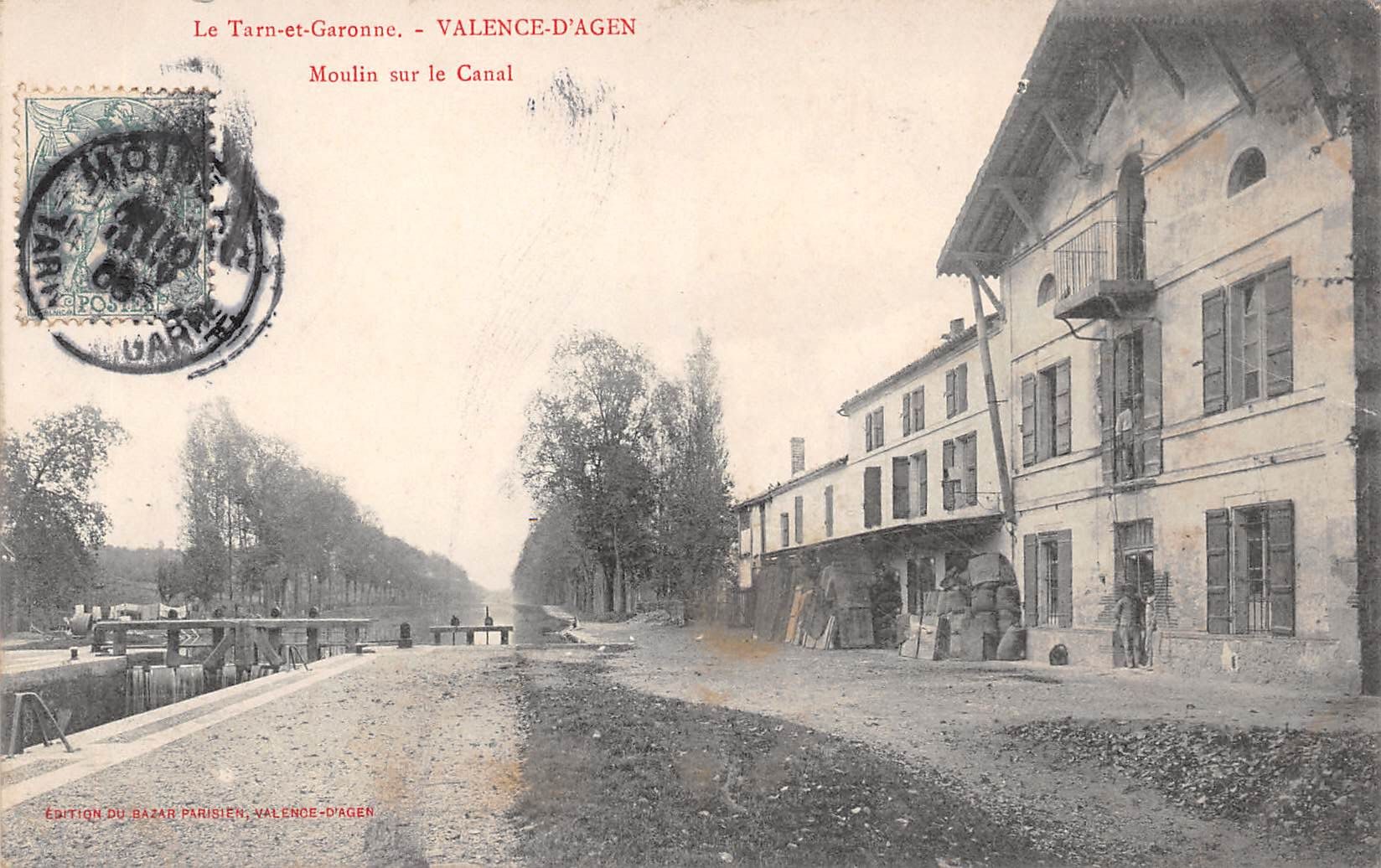 Carte postale ancienne - Valence d'Agen, Moulin sur le canal