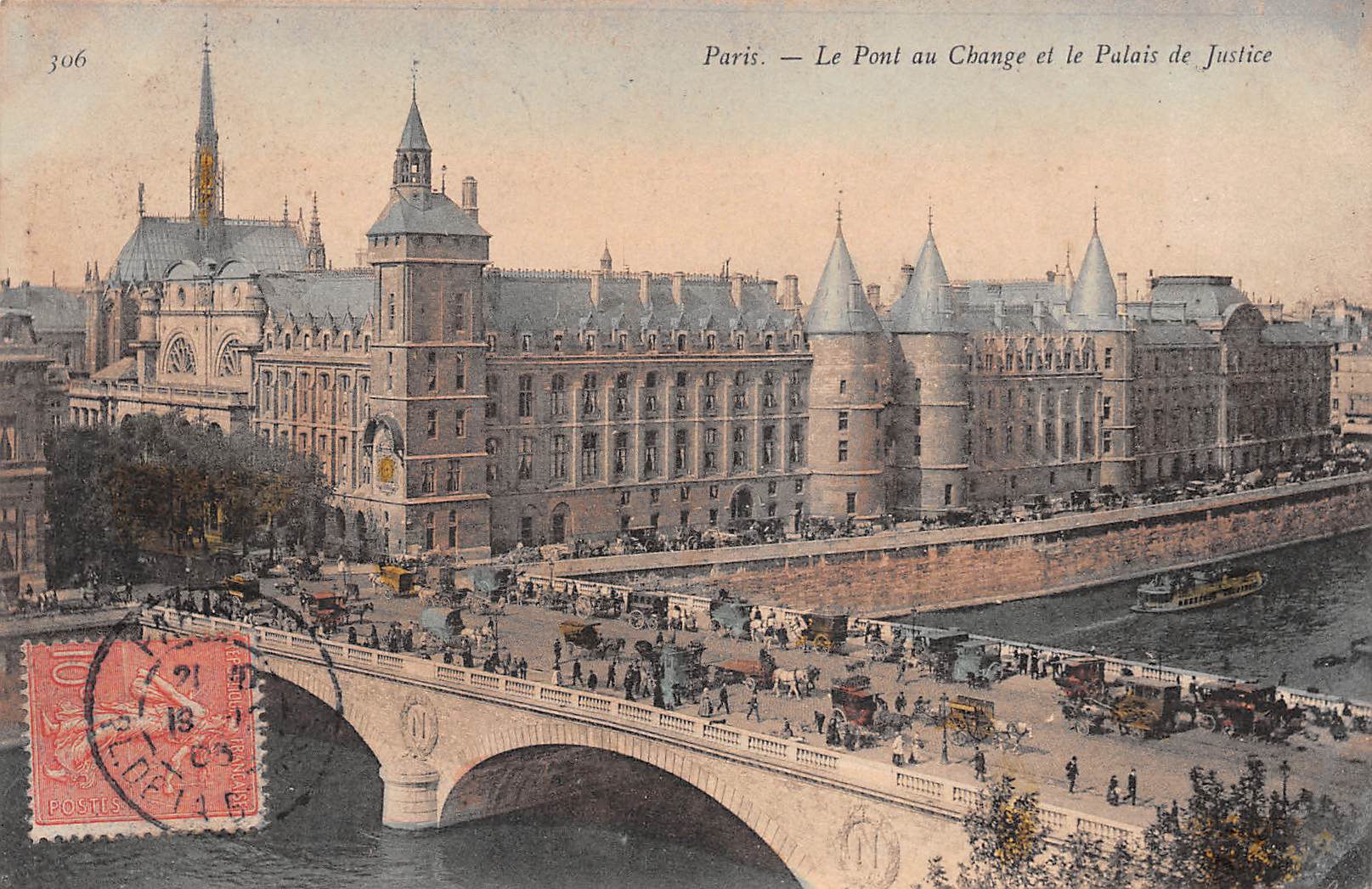 Carte postale ancienne - Paris, le pont au change et le palais de justice