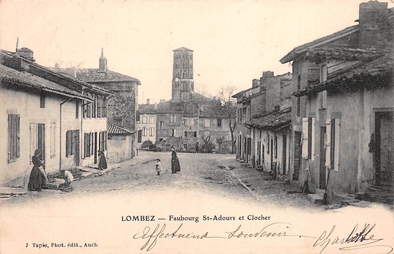 Carte postale ancienne - Lombez, Faubourg Saint Adours et clocher