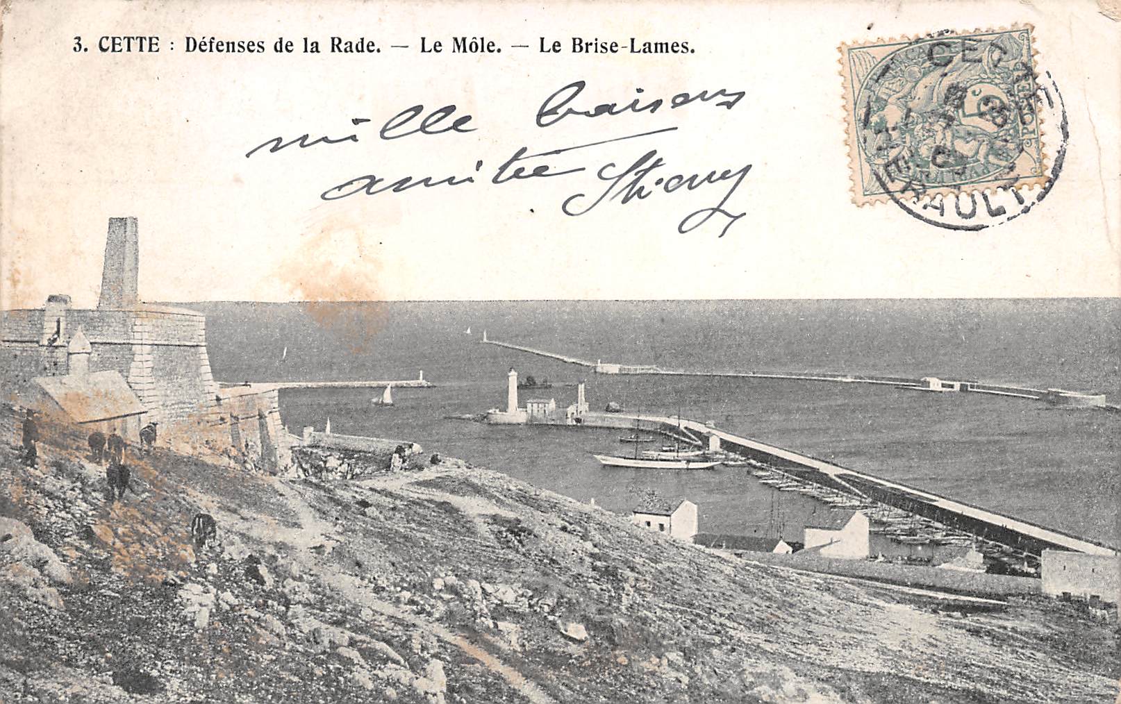 Carte postale ancienne - Cette, défense de la Rade, le môle, le brise-lame