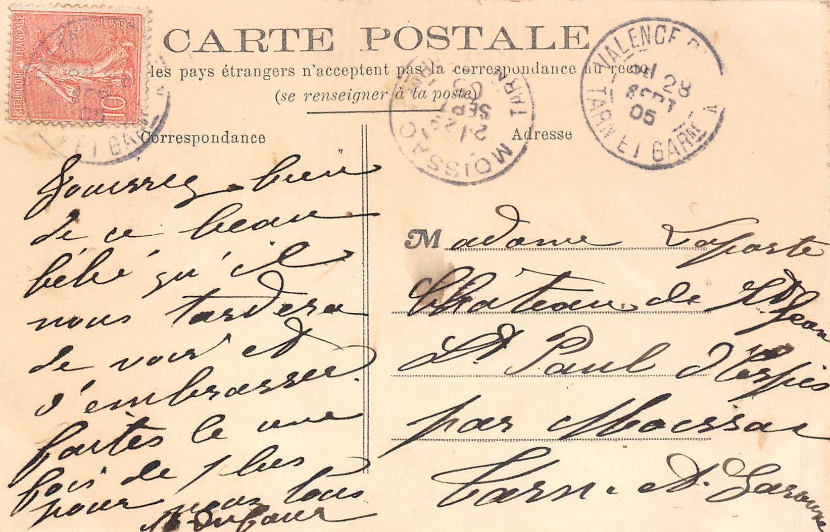 Carte postale ancienne - Valence d'Agen, la place nationale et Cornières