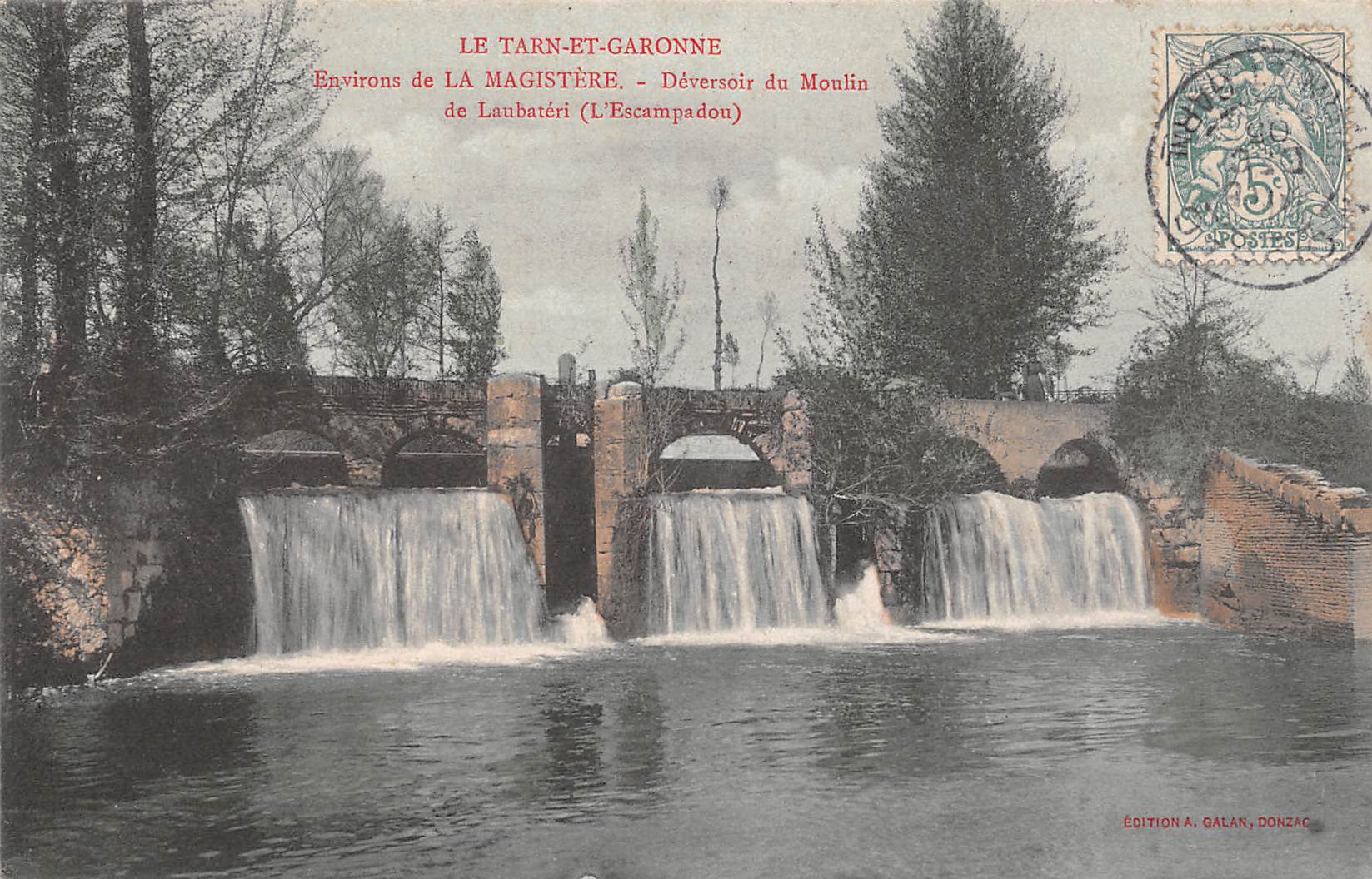 Carte postale ancienne - Lamagistère, environs, déversoir du moulin de Laubatéri