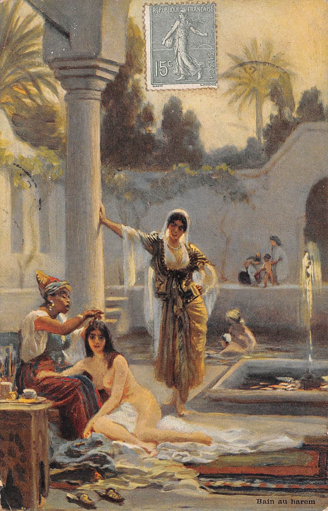 Carte postale ancienne - Tunis, bain au harem