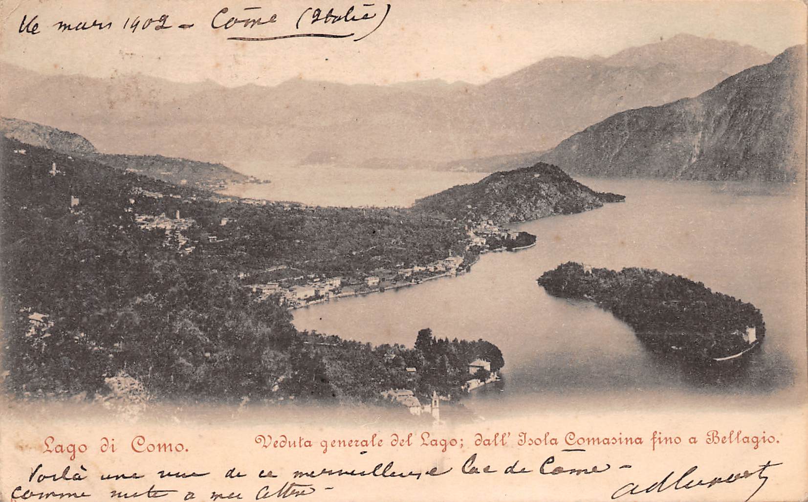 Carte postale ancienne - Italie, le lac de Côme, vue générale