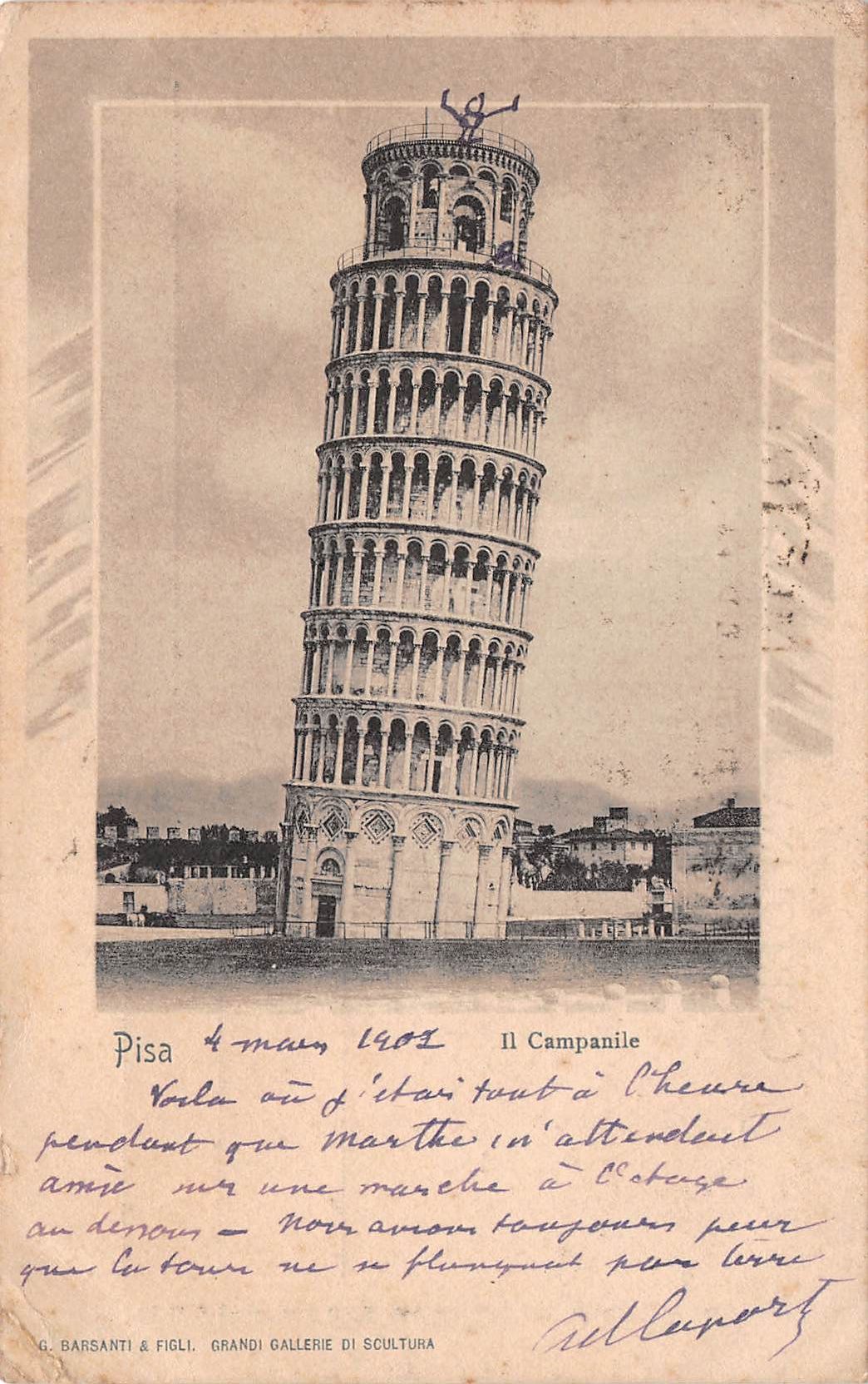 Carte postale ancienne - Italie, la tour de Pise (le campanile)