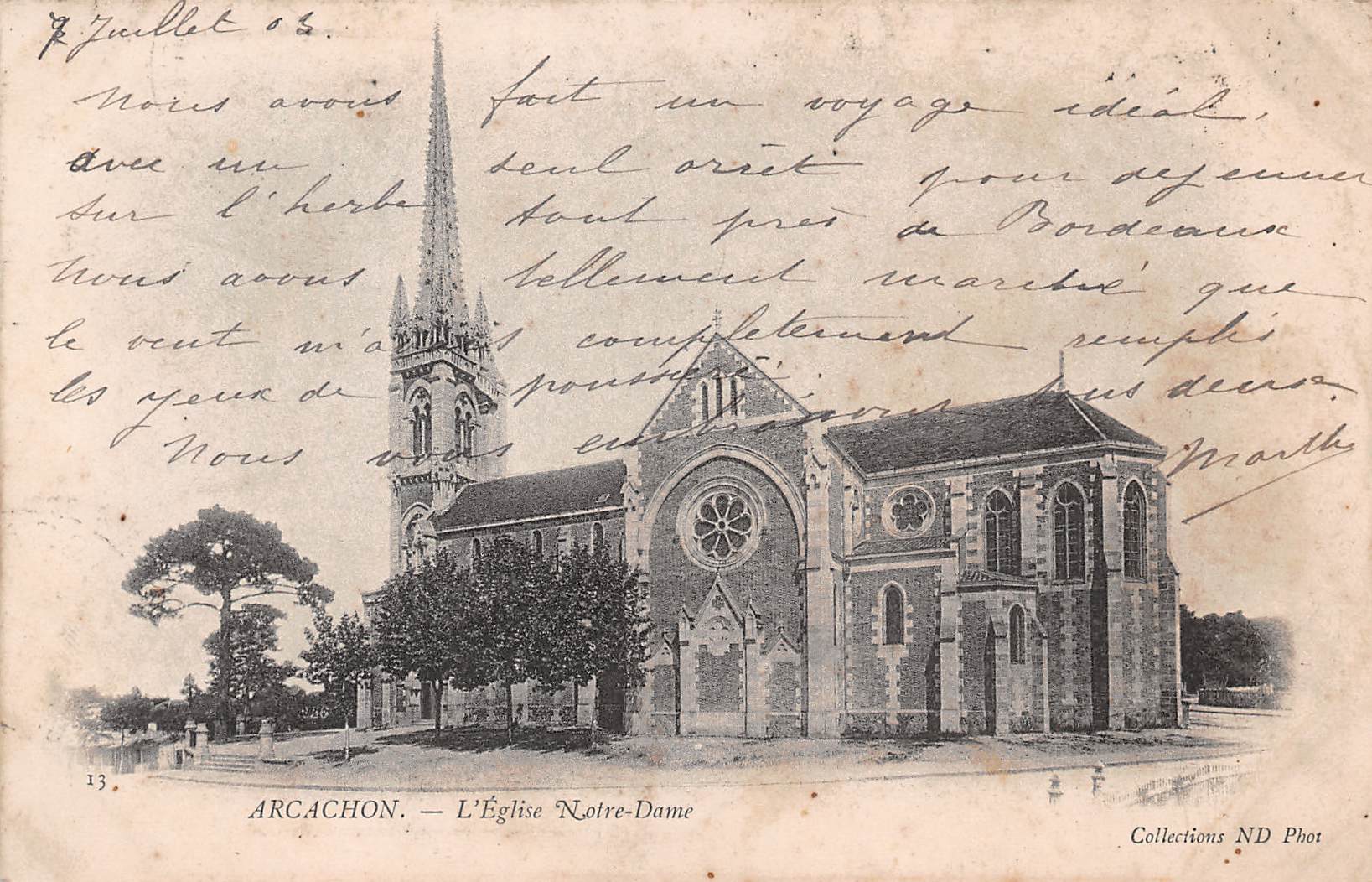 Carte postale ancienne - Arcachon, l'église de Notre Dame