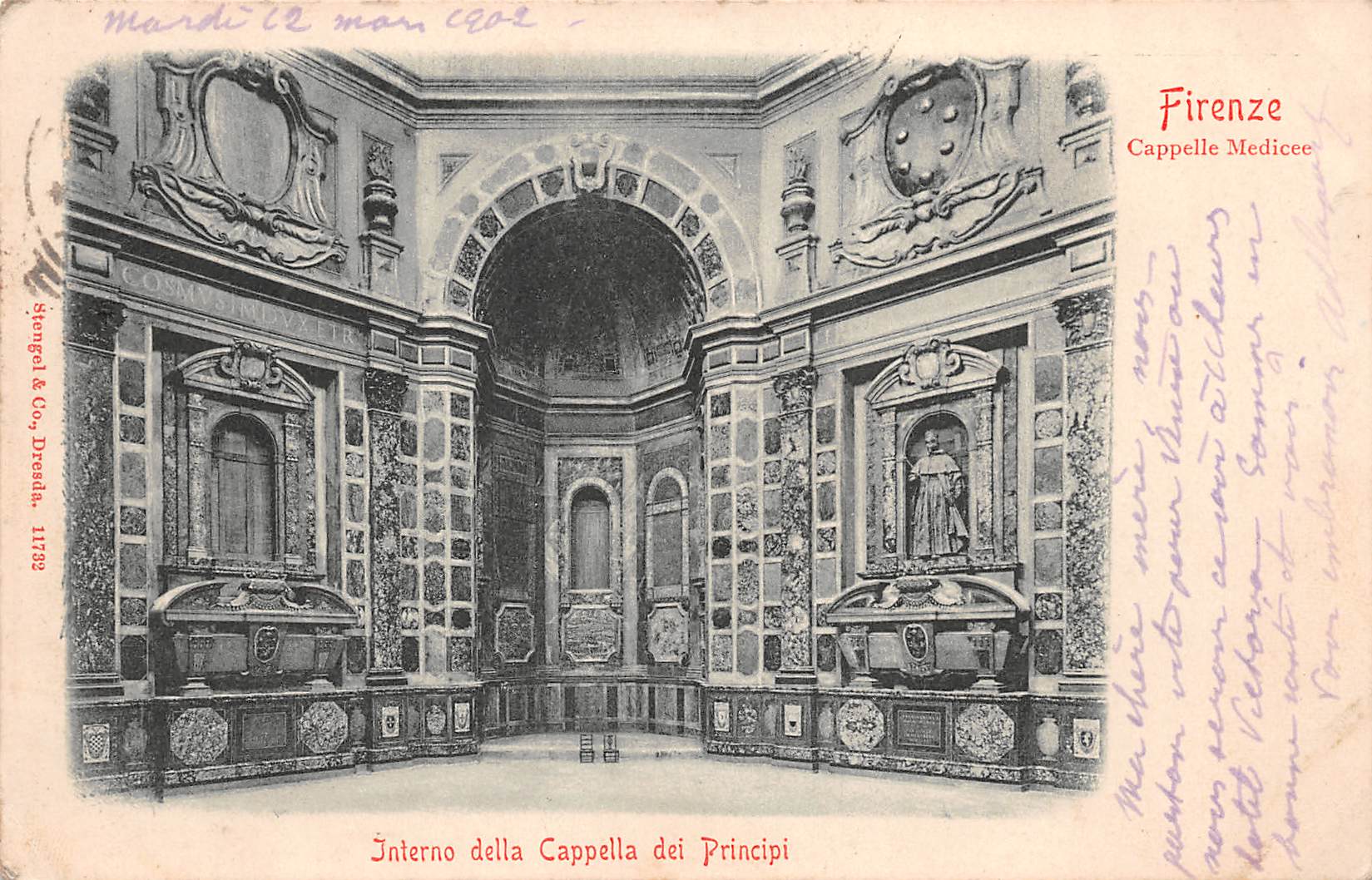 Carte postale ancienne - Italie Intérieur de la chapelle des Medicis à Florence