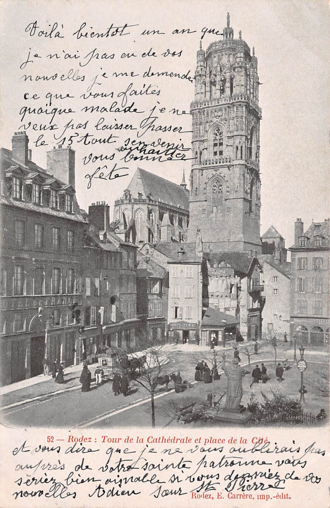 Carte postale ancienne - Rodez, tour de la cathédrale