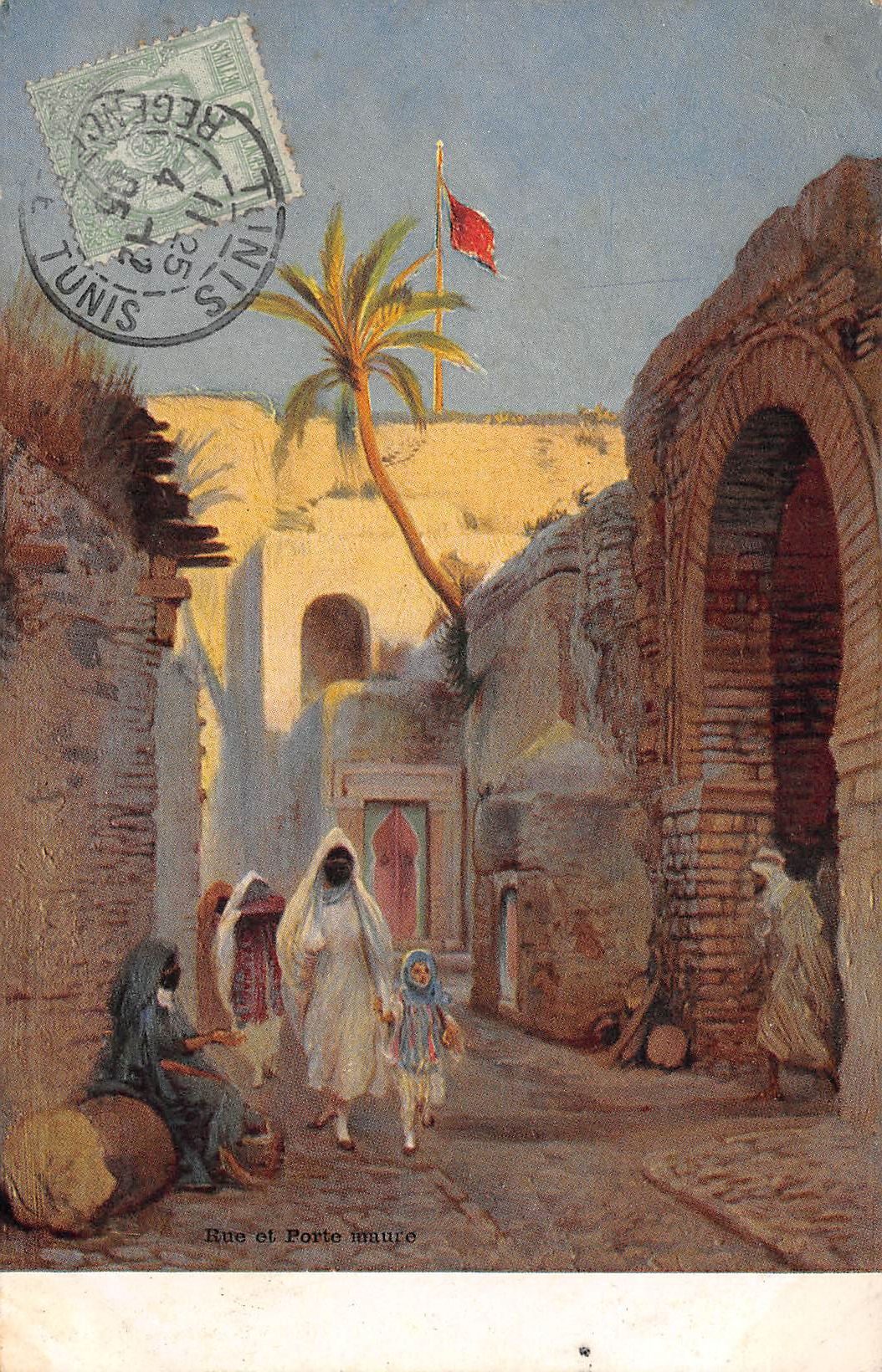 Carte postale ancienne - Tunisie, La rue et la porte Maure