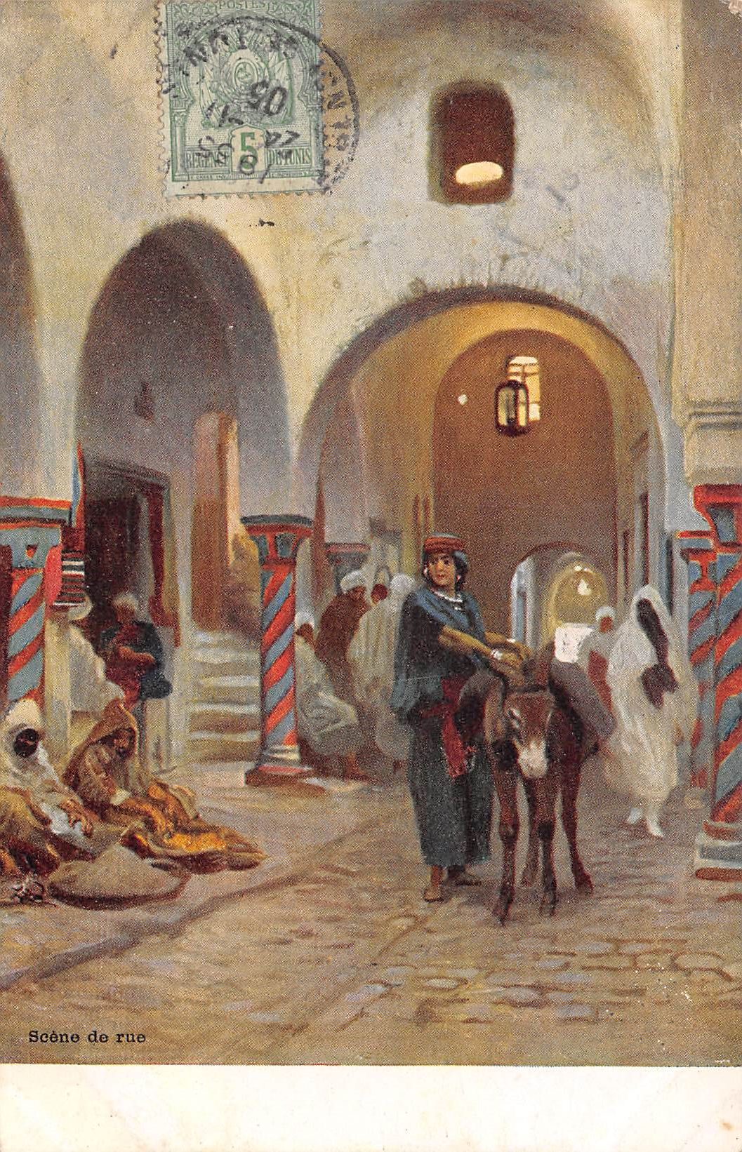 Carte postale ancienne - Tunisie, scène de rue à Tunis