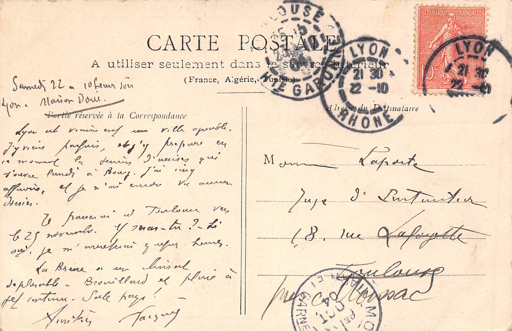 Carte postale ancienne - Lyon, le palais de Justice