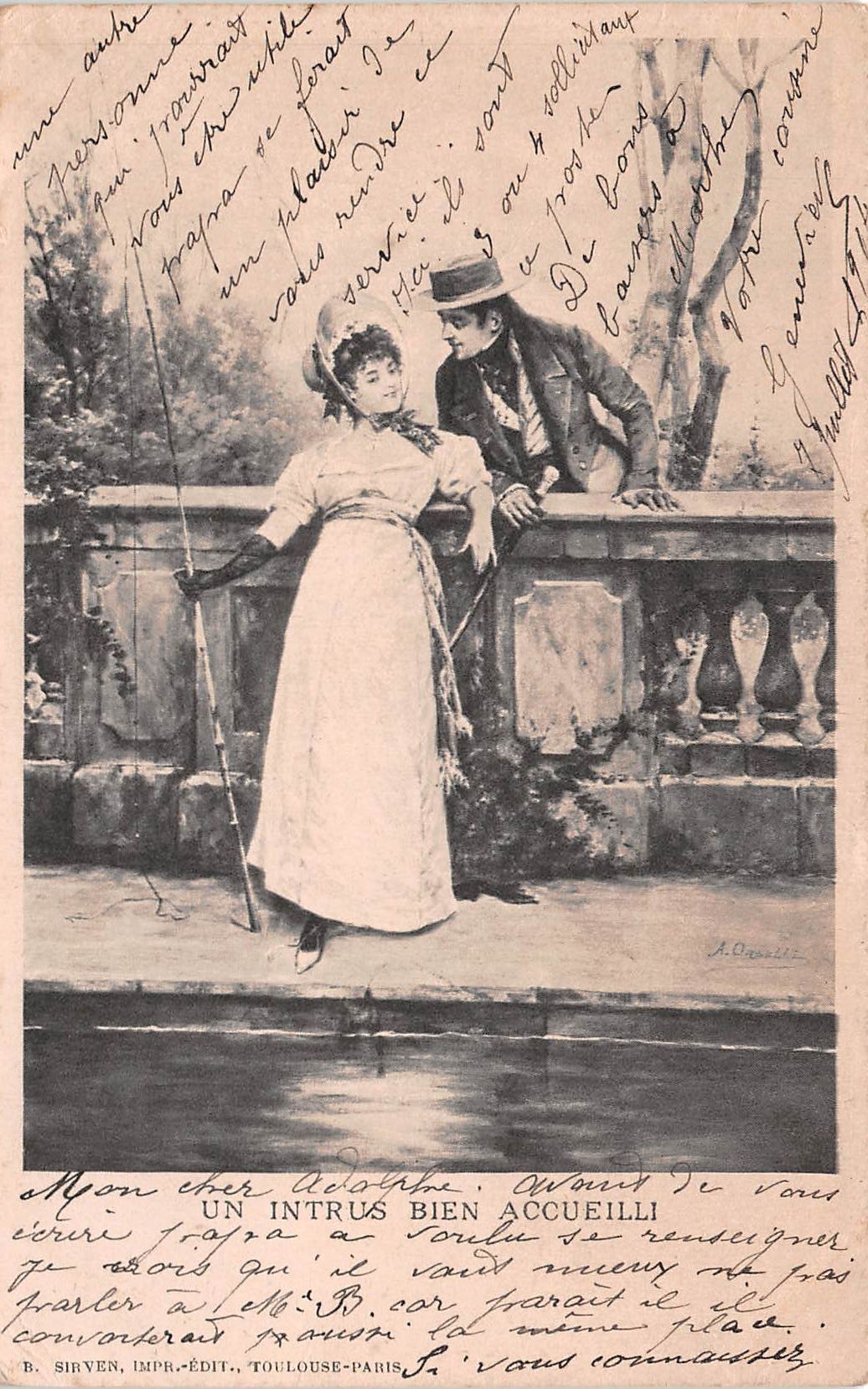 Carte postale ancienne - carte humoristique scène galante