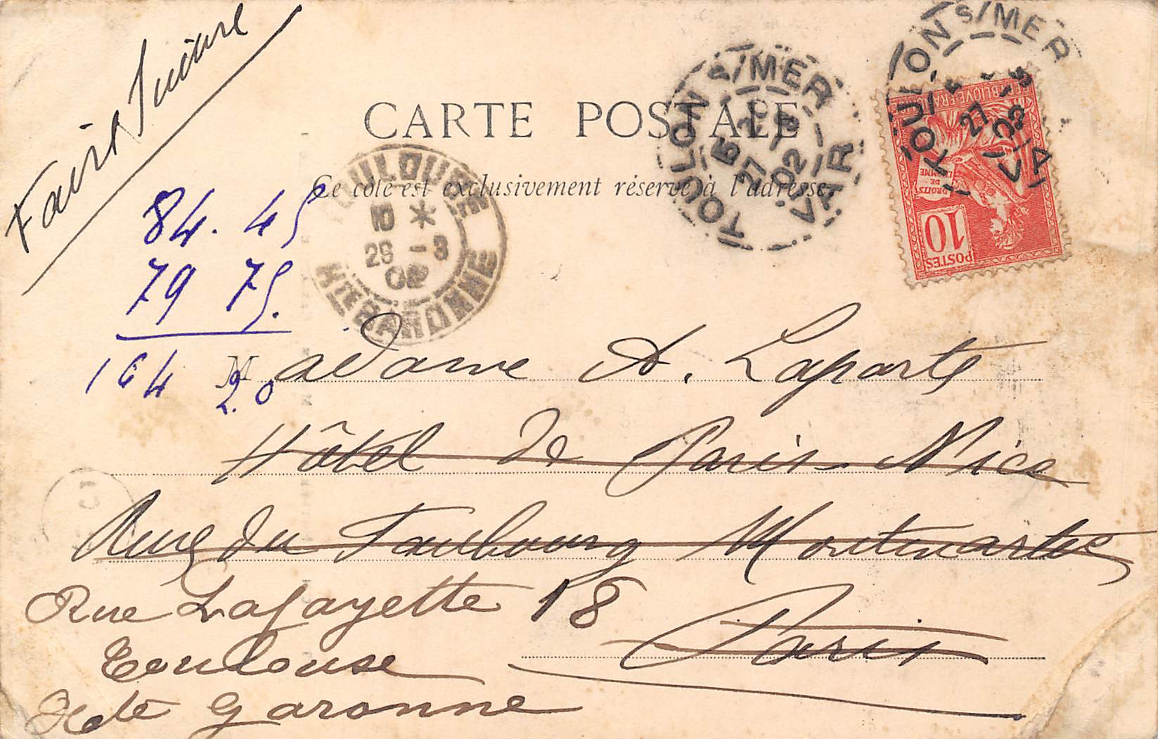 Carte postale ancienne - Toulon, entrée de la mairie cariatides de Puget