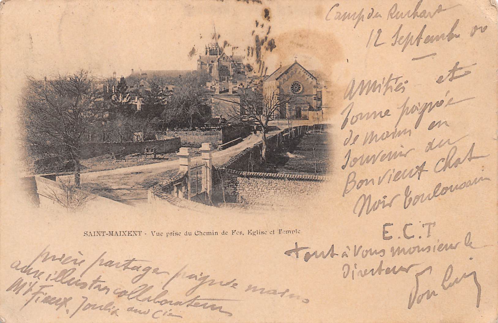 Carte postale ancienne - Saint-Maixent (79), vue église et temple