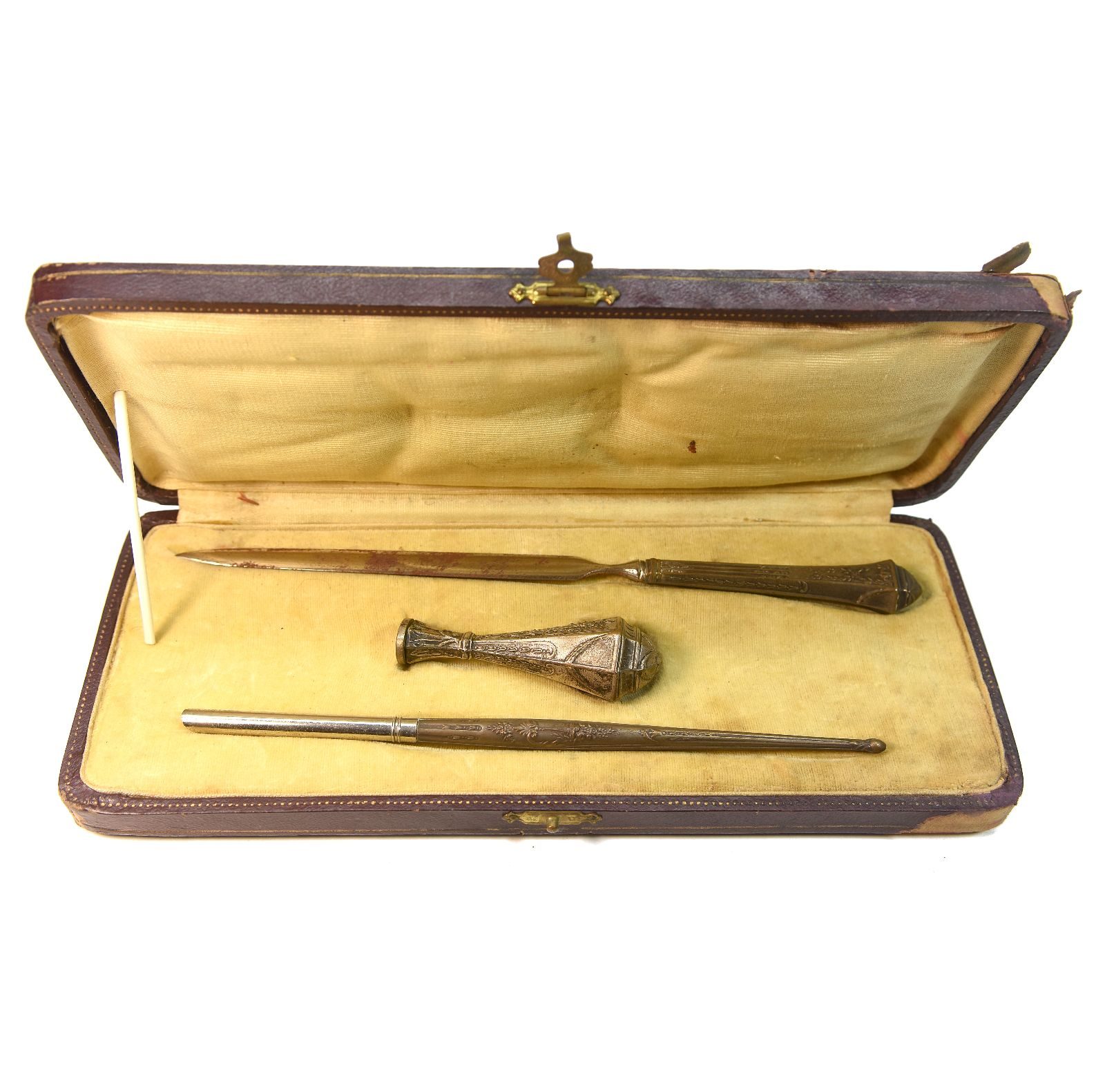 Boite de sceau à cacheter ancien 3 pièces métal argenté
