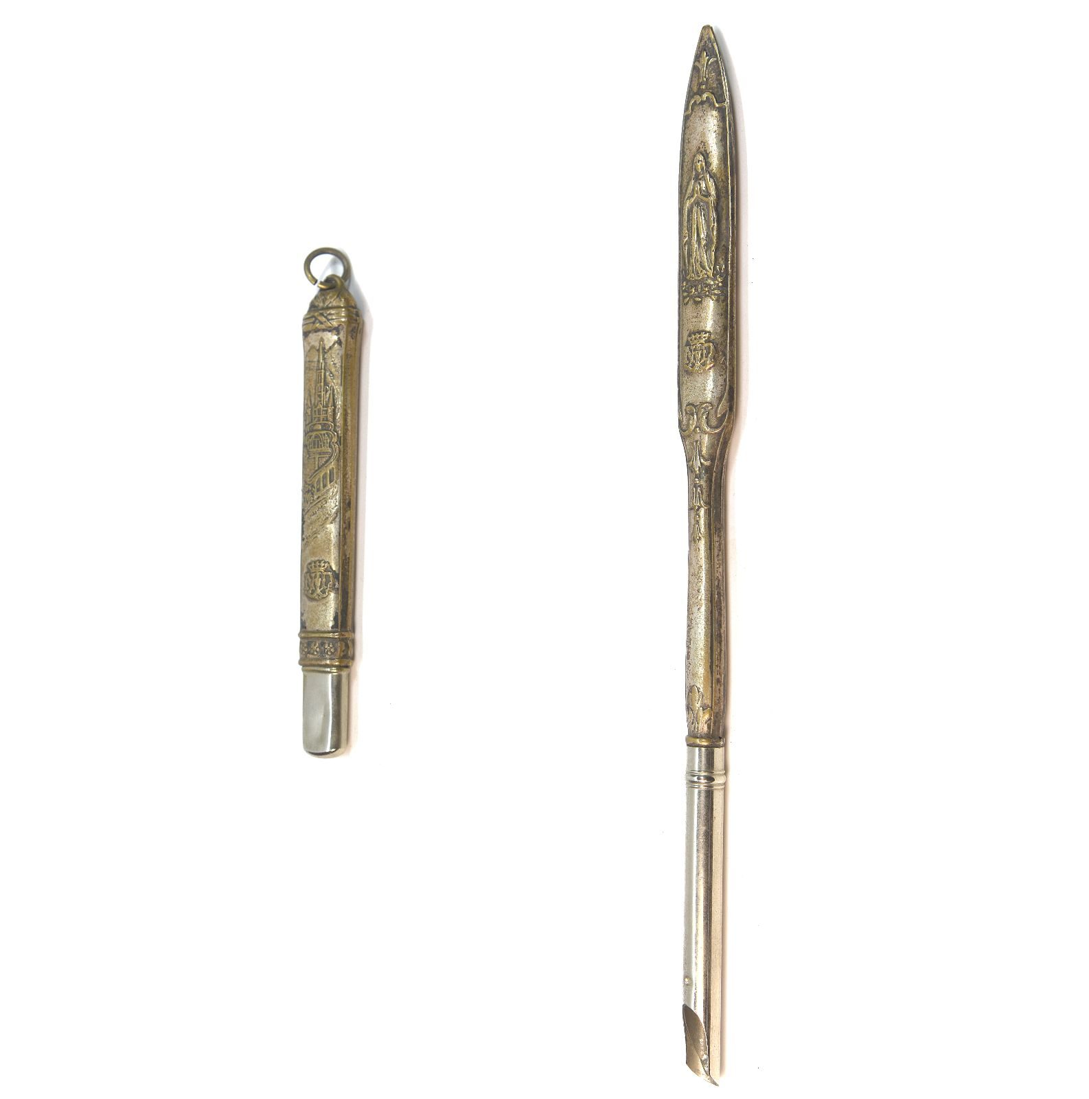 Boite de sceau à cacheter ancien 3 pièces métal argenté Lourdes