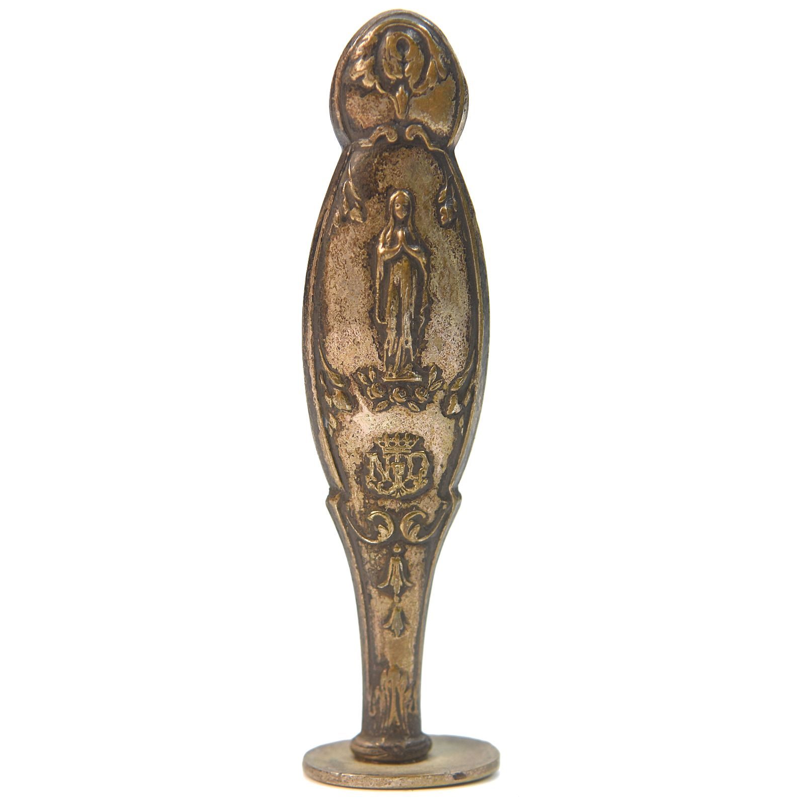 Boite de sceau à cacheter ancien 3 pièces métal argenté Lourdes