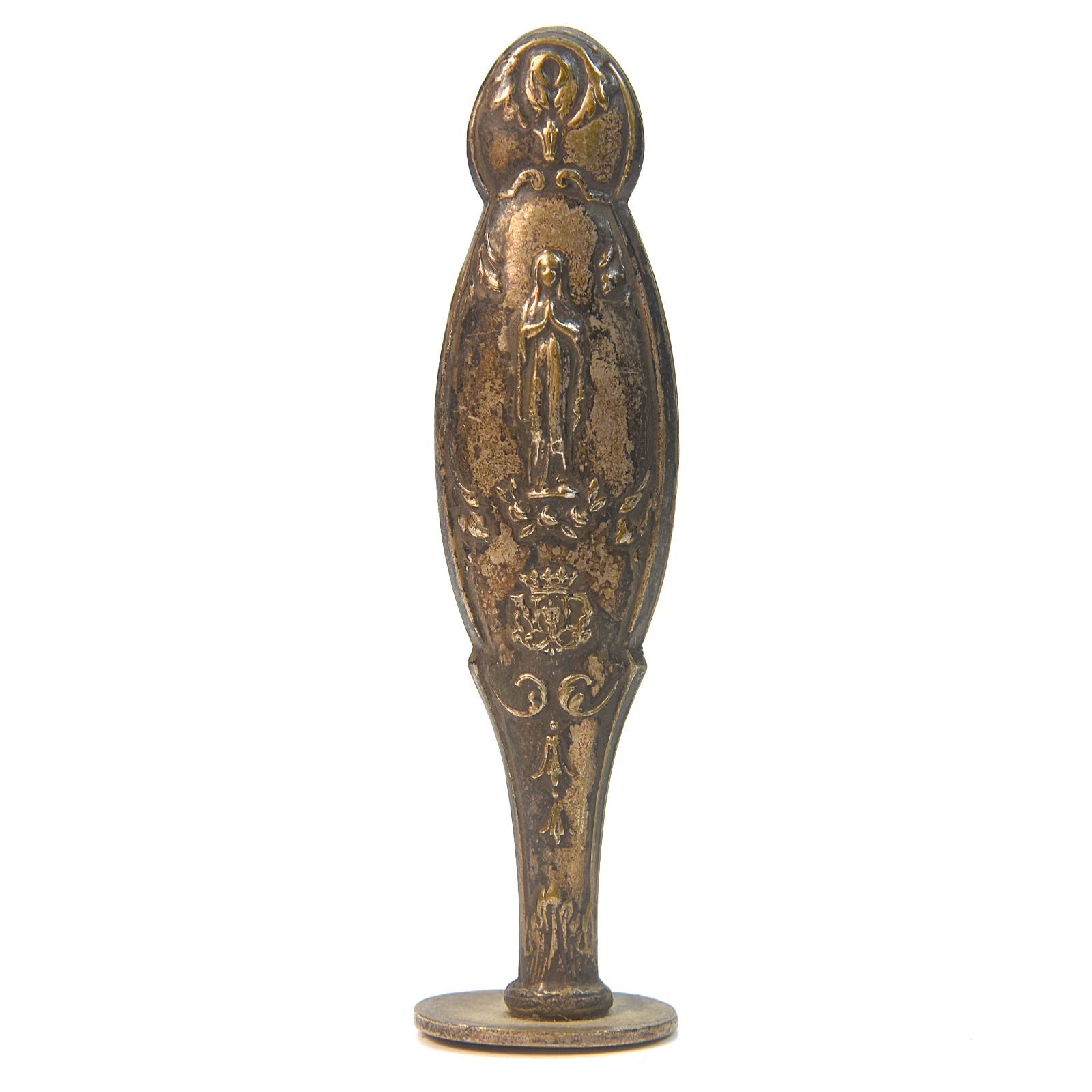 Boite de sceau à cacheter ancien 3 pièces métal argenté Lourdes