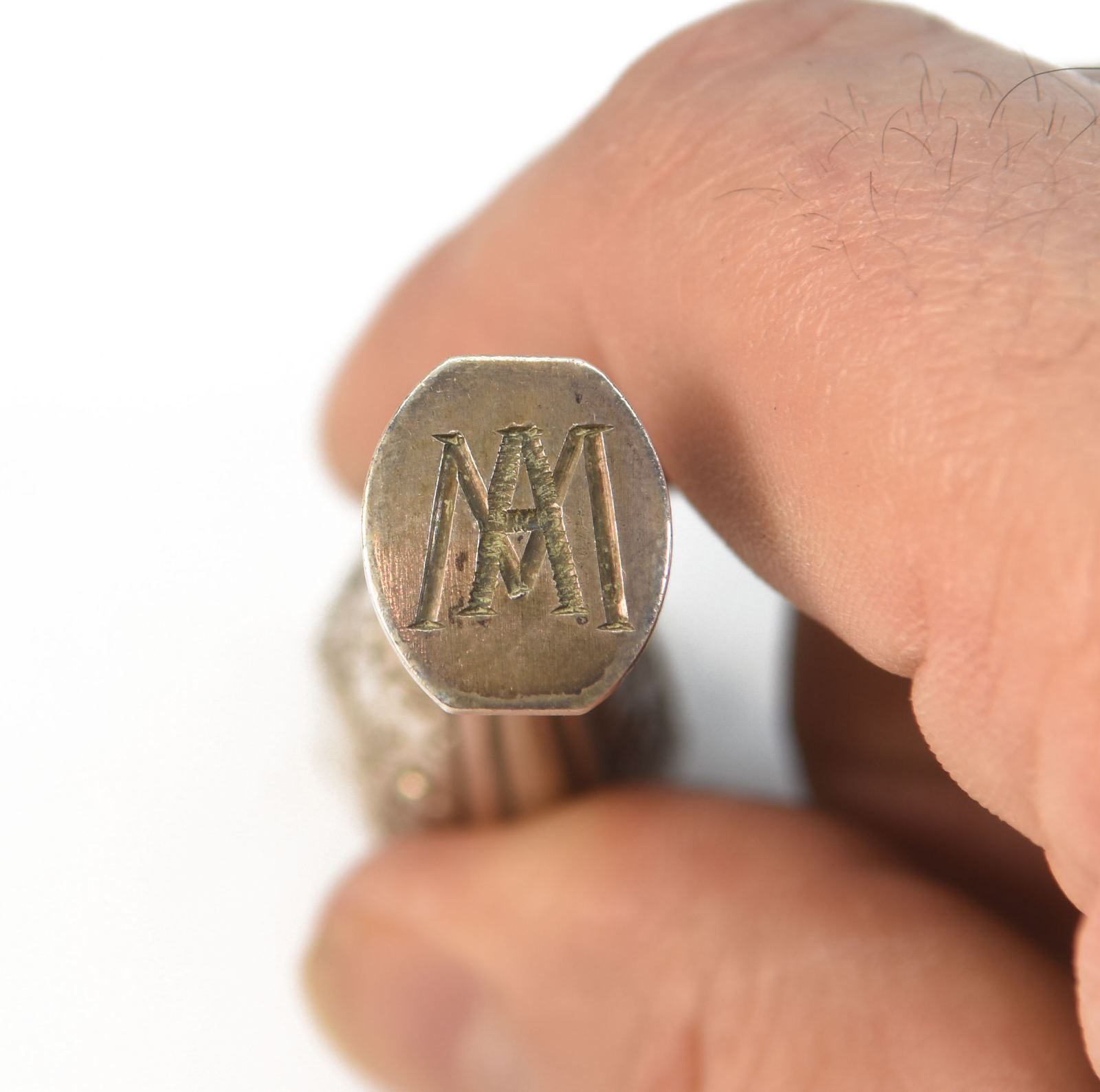 Boite de sceau à cacheter ancien 3 pièces métal argenté fioritures