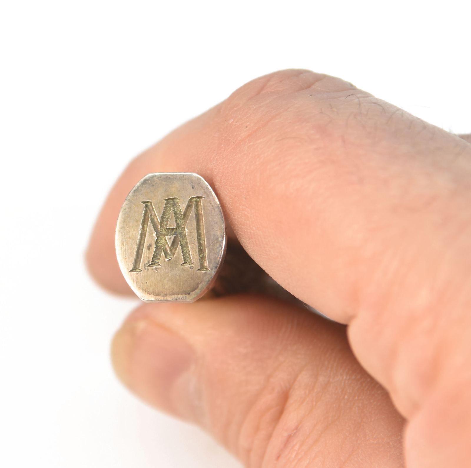 Boite de sceau à cacheter ancien 3 pièces métal argenté fioritures