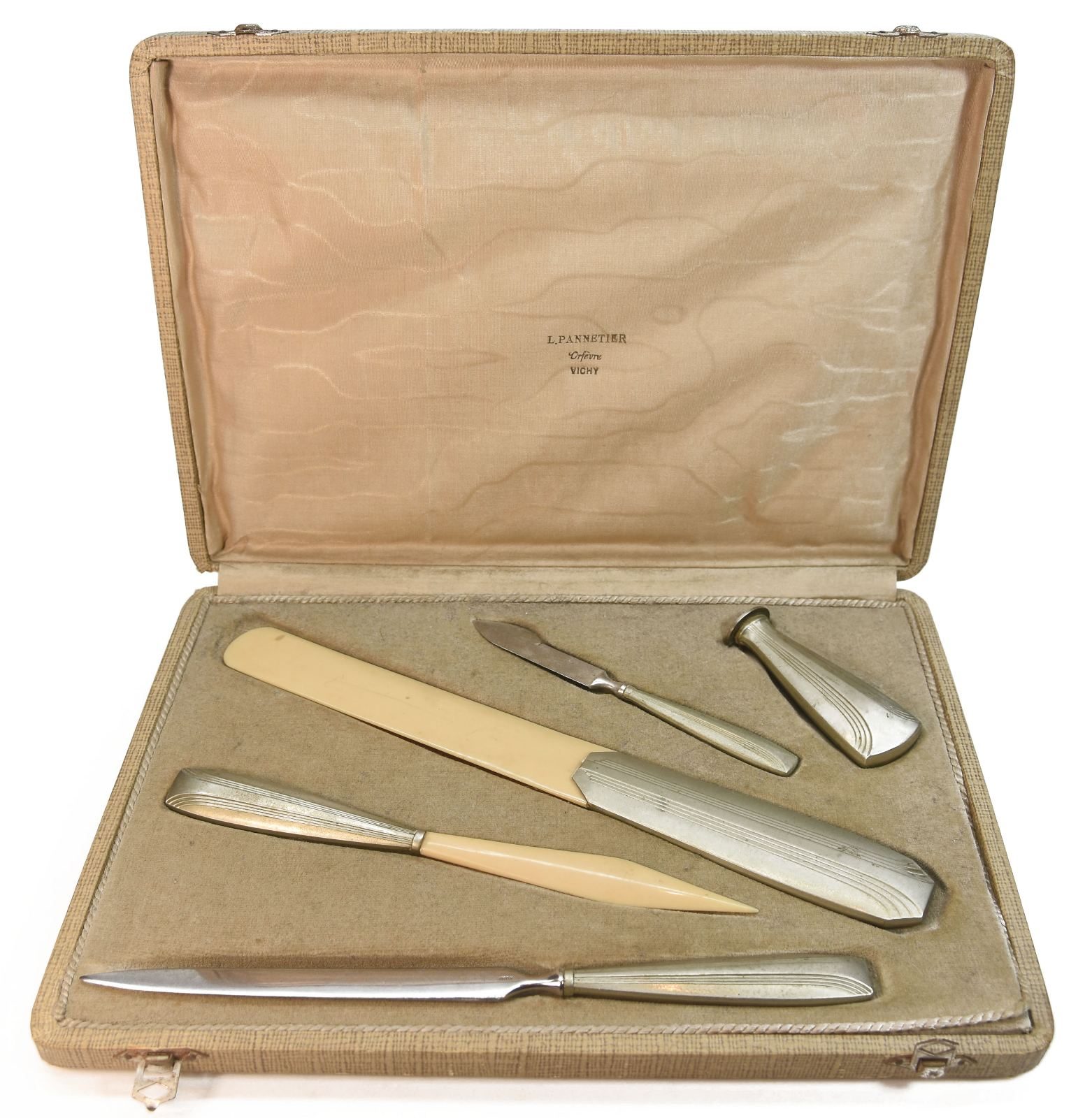 Boite de sceau à cacheter 5 pièces Art déco 1930 métal argenté