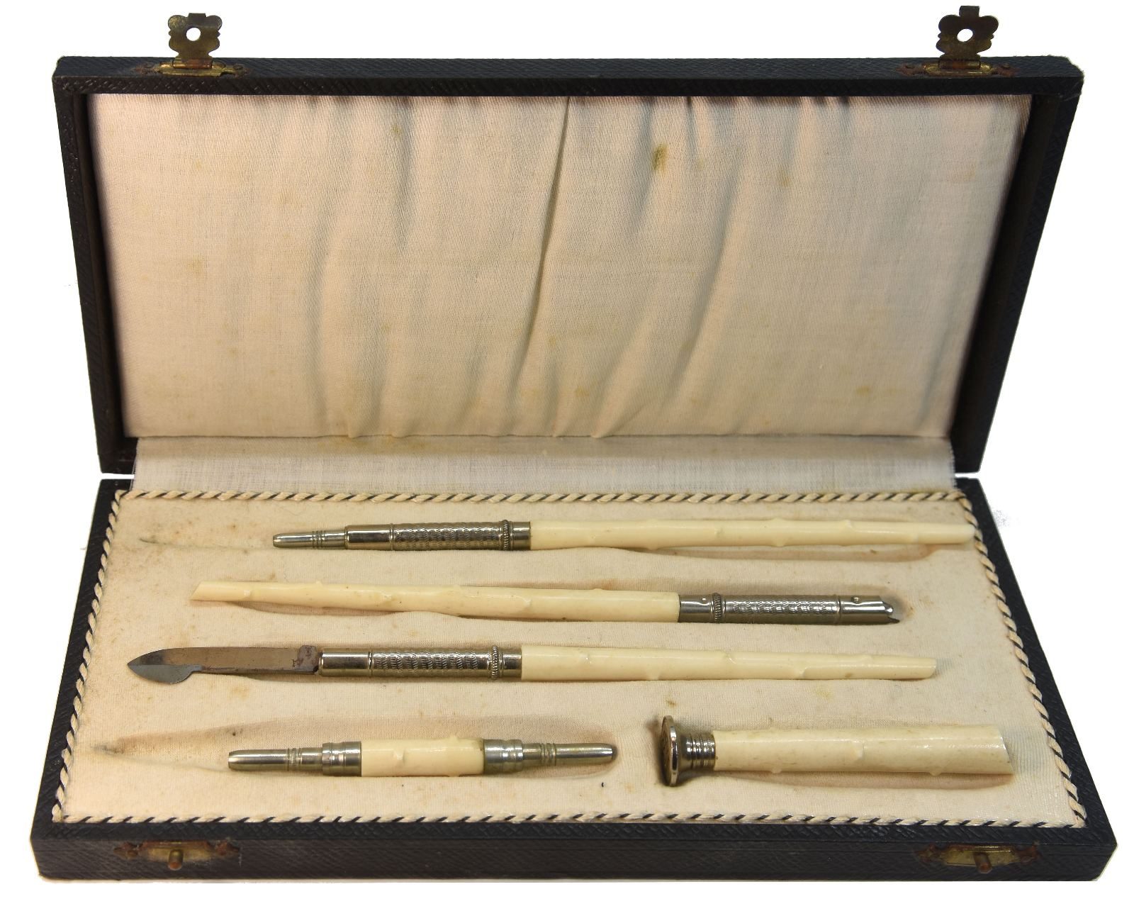 Boite de sceau à cacheter ancien 5 pièces couleur beige clair 1900
