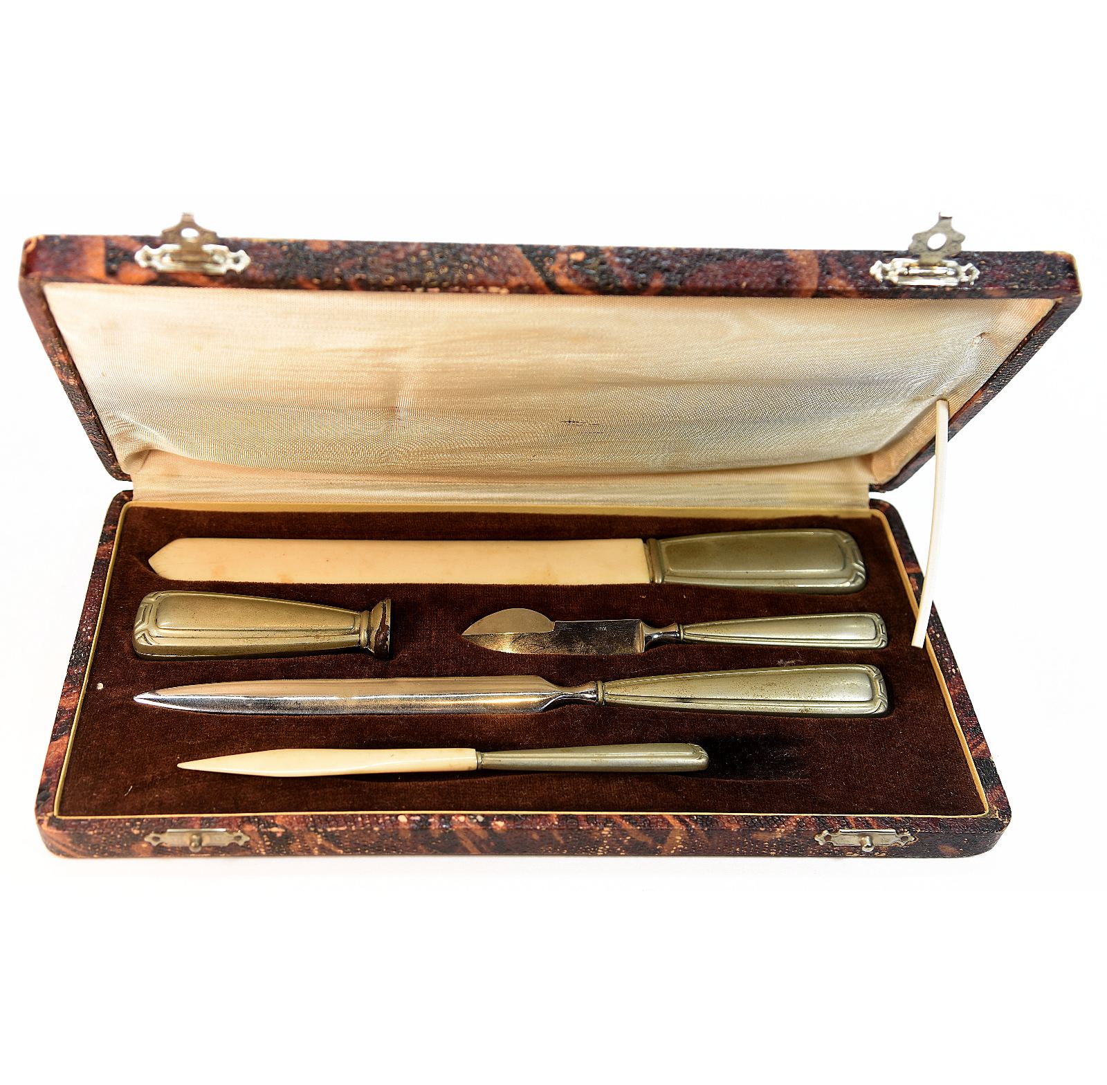 Boite de sceau à cacheter 5 pièces Art déco 1930 métal argenté
