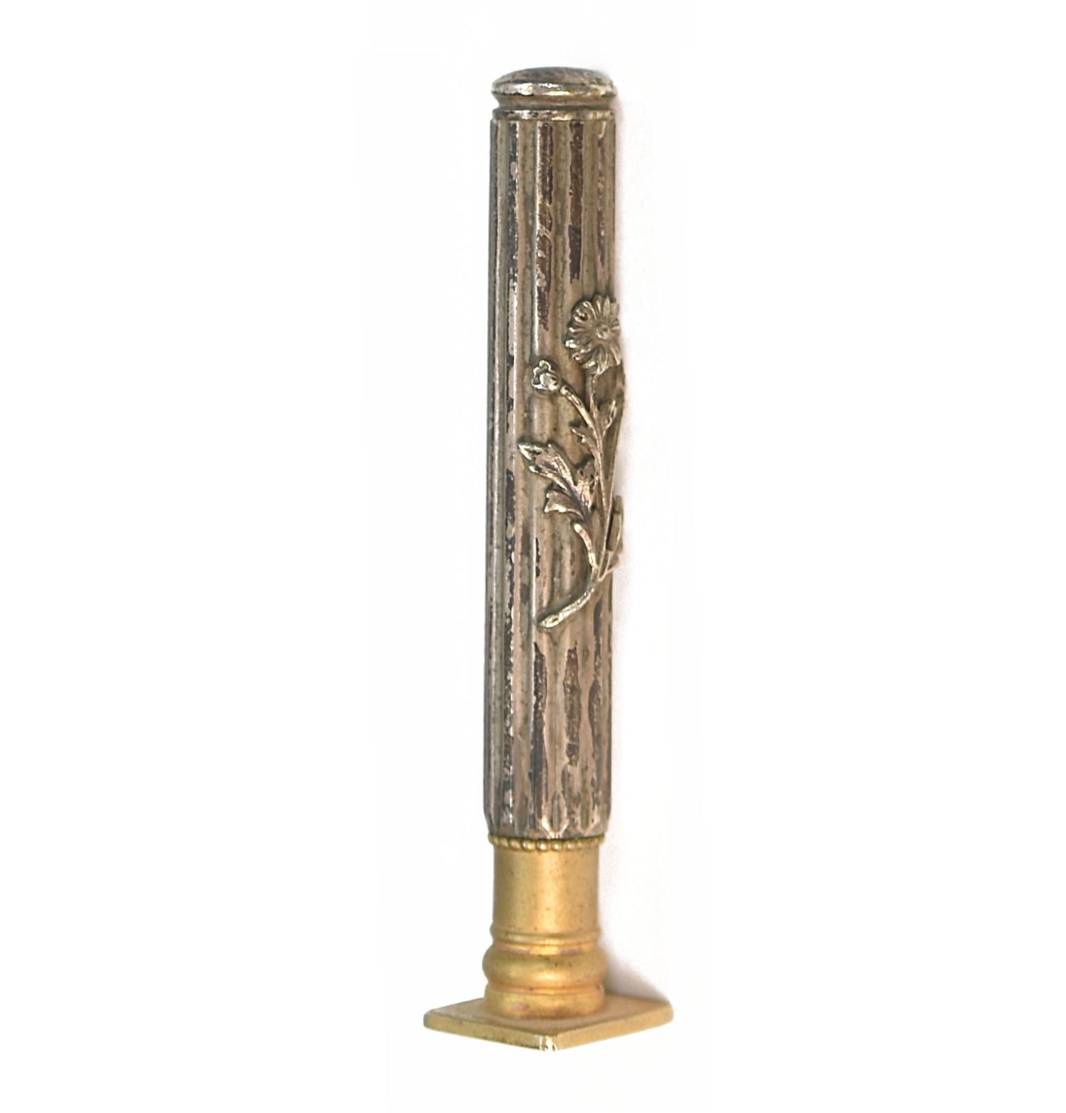 Boite de sceau à cacheter ancien 3 pièces métal argenté fioritures