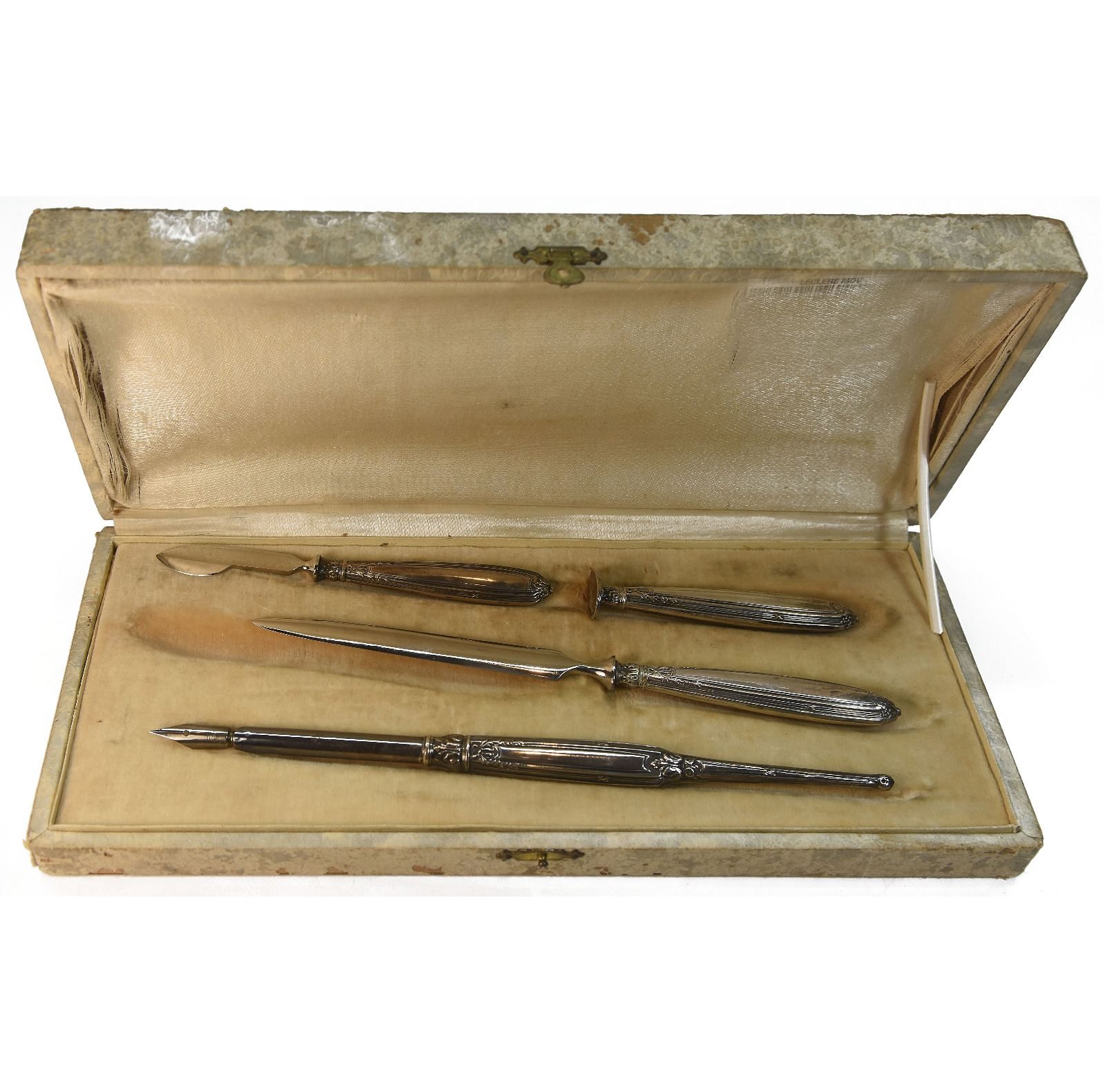 Boite de sceau à cacheter collection 4 pièces métal argenté fin XIXème