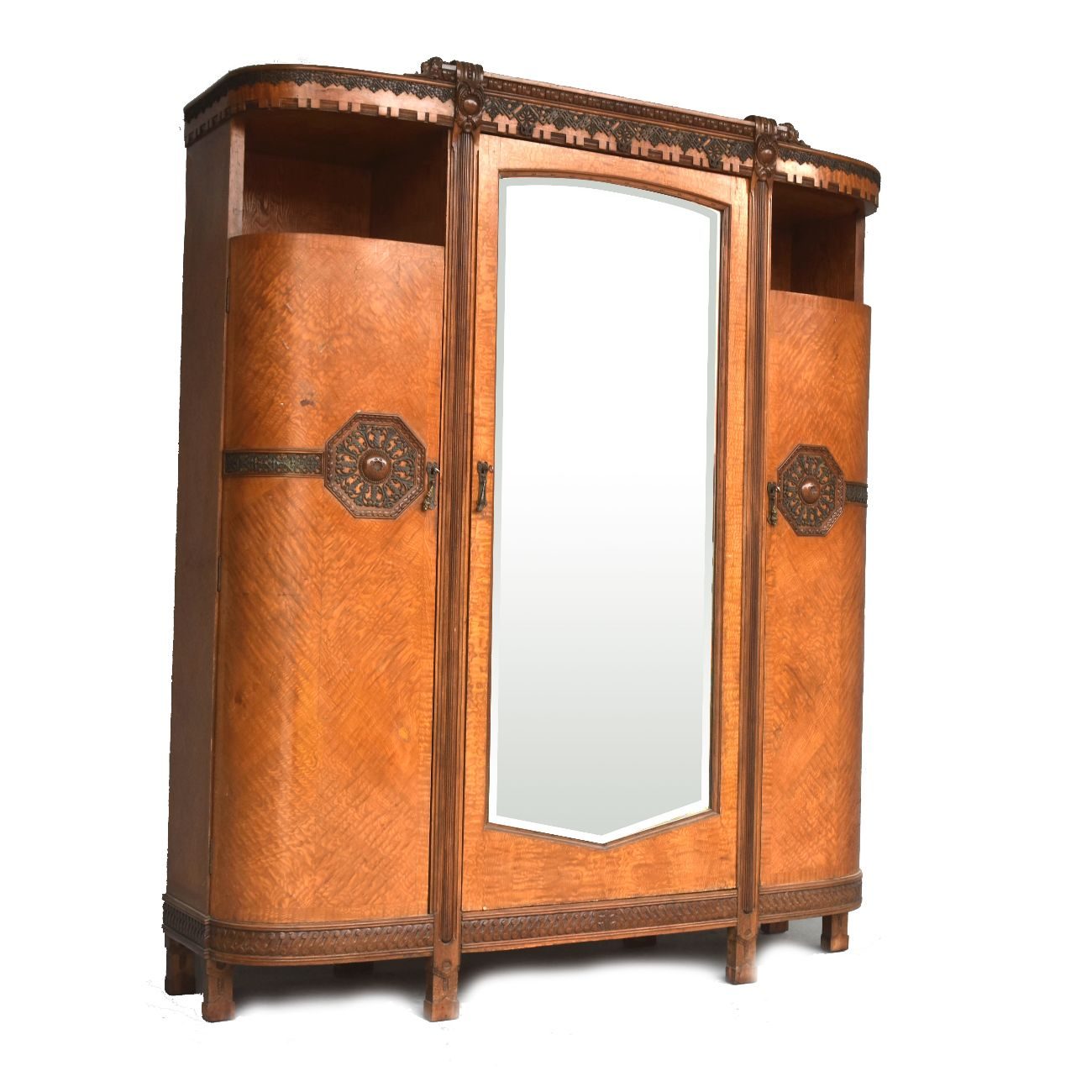 Armoire à glace 1900 Art nouveau acajou et loupe d'érable