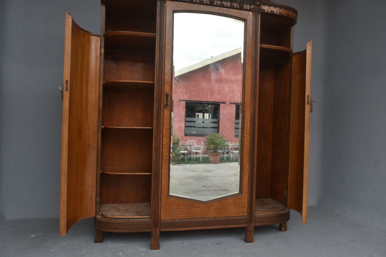 Armoire à glace 1900 Art nouveau acajou et loupe d'érable