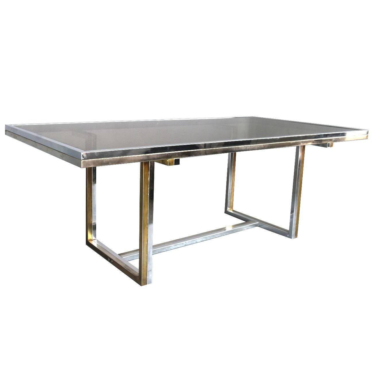 Table vintage 1970 métal chromé et verre 